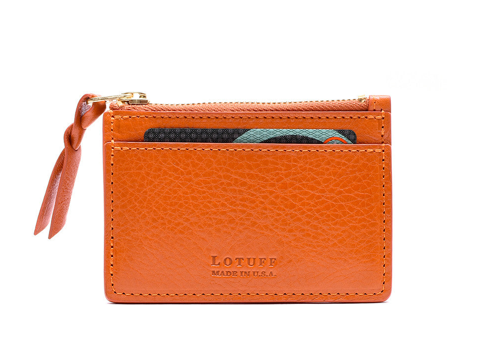 Front View of Zipper Credit Card Wallet Orange