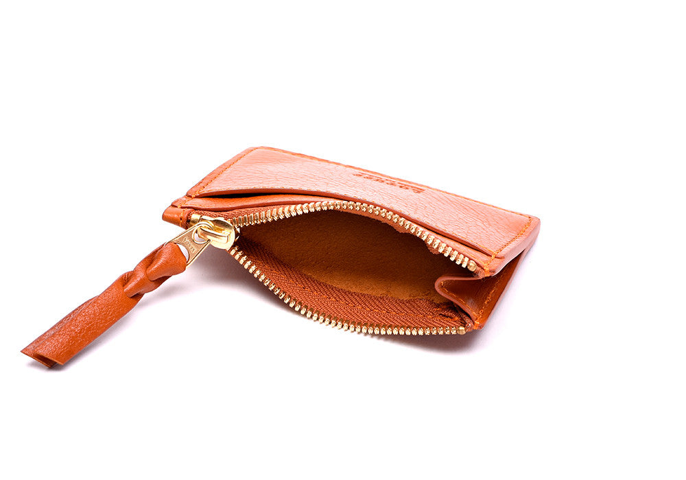 Side View Open of Zipper Credit Card Wallet Orange