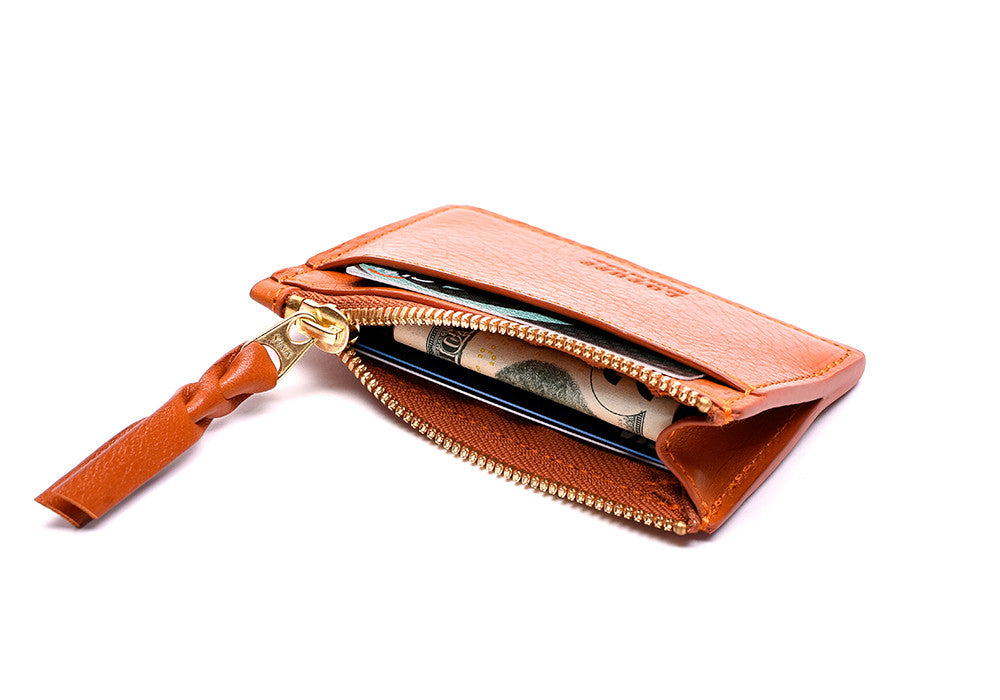 Side View Full of Zipper Credit Card Wallet Orange