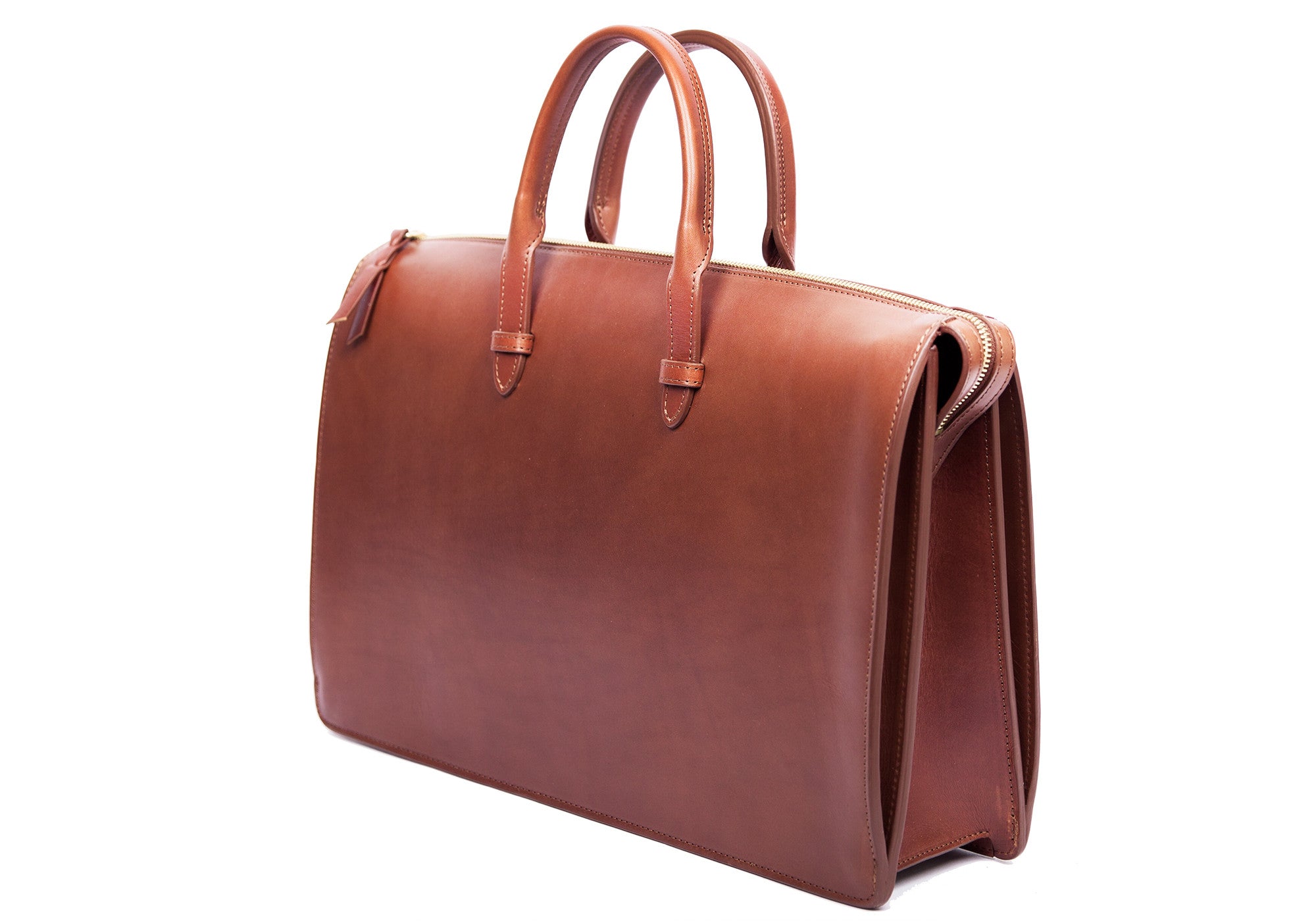 Side Leather View of The Bridle Triumph II Briefcase Cognac Bridle