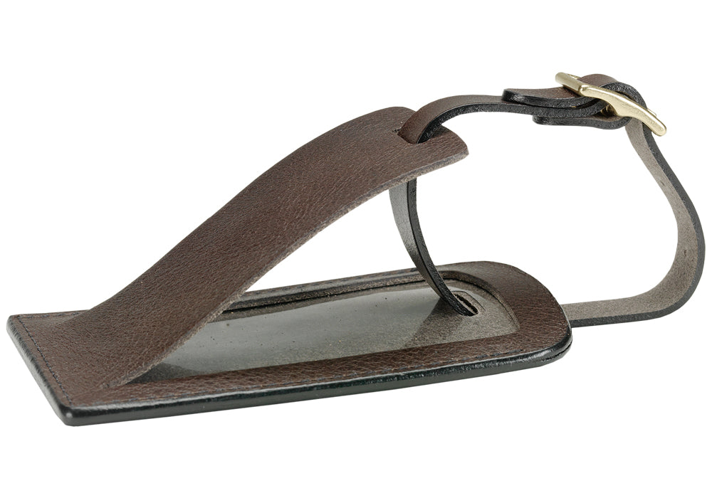 Side Leather View of Business Luggage ID Tag Chocolate