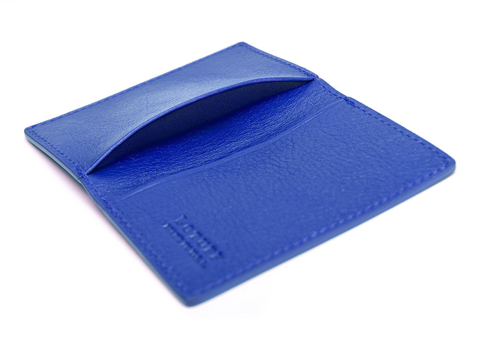 Leather Folding Card Wallet Electric Blue