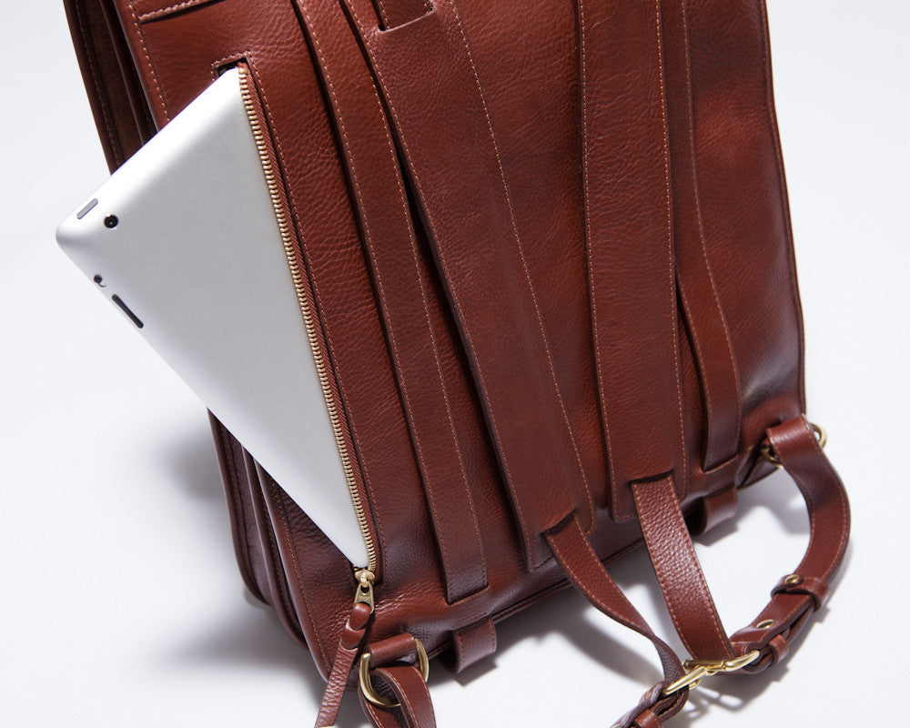 Back Close Up Laptop of Leather Backpack Chestnut