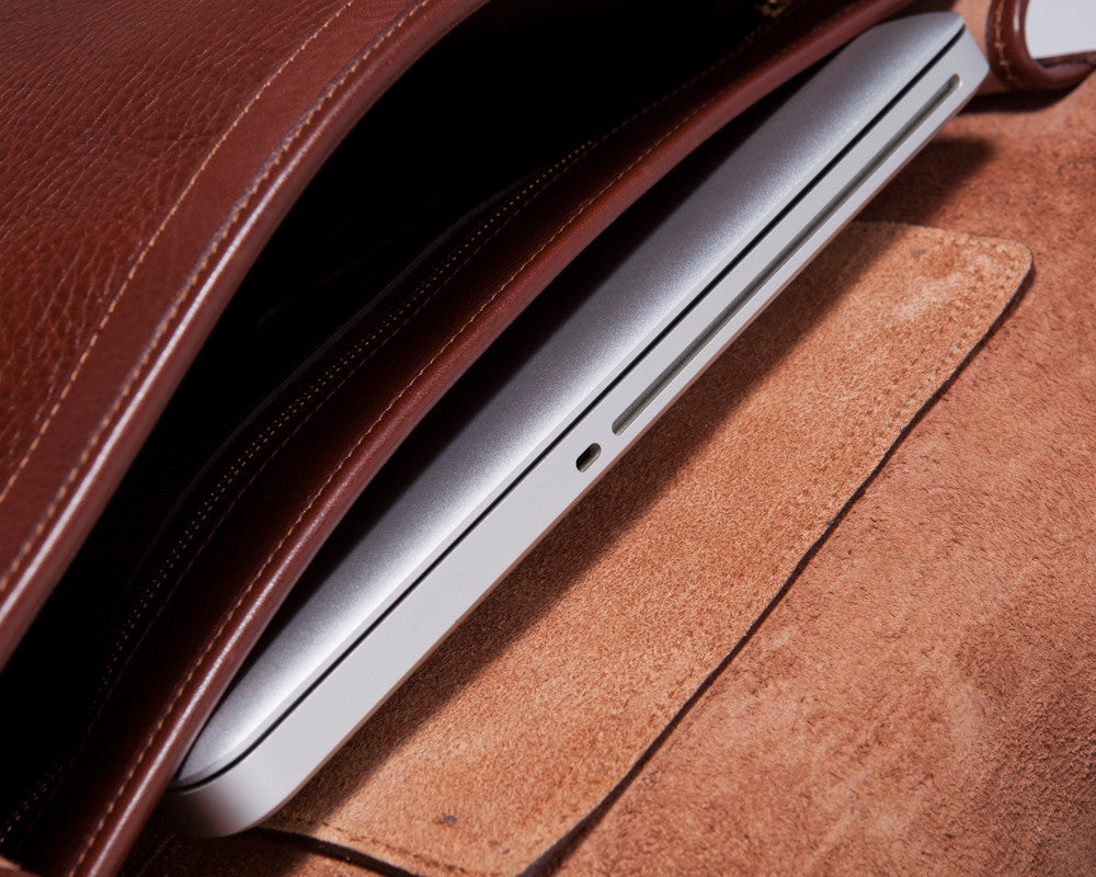 Inner Leather Laptop View of Leather Backpack Chestnut