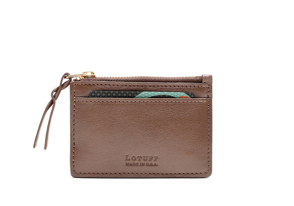 Front View of Zipper Credit Card Wallet Clay