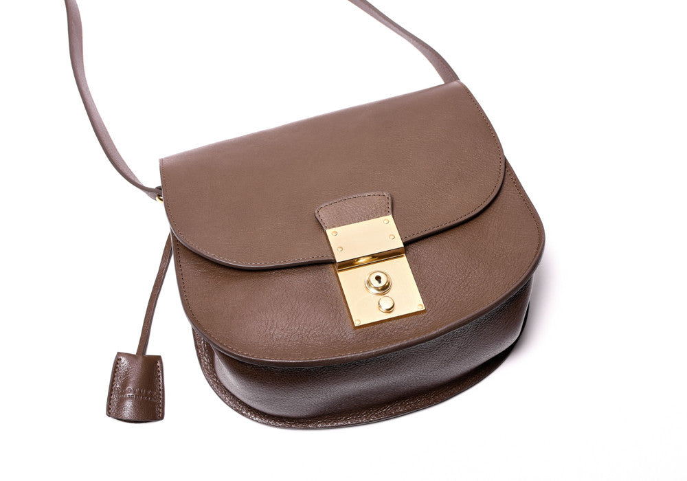 Front Angle View of Arc Shoulder Bag Clay-Natural