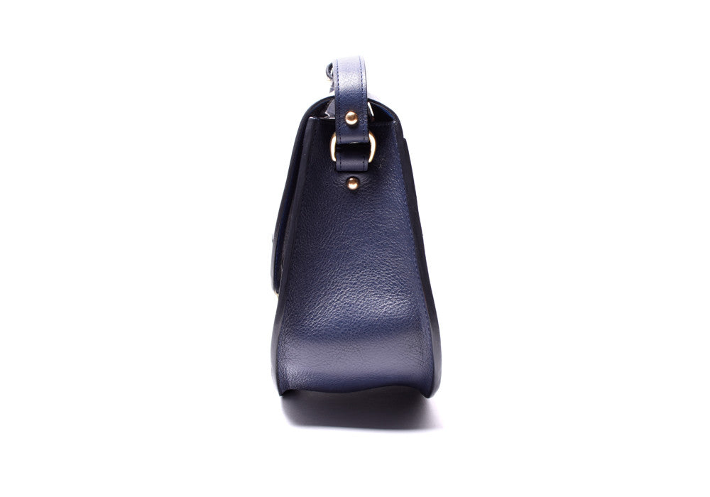 Side View of Arc Shoulder Bag Indigo-Electric Blue