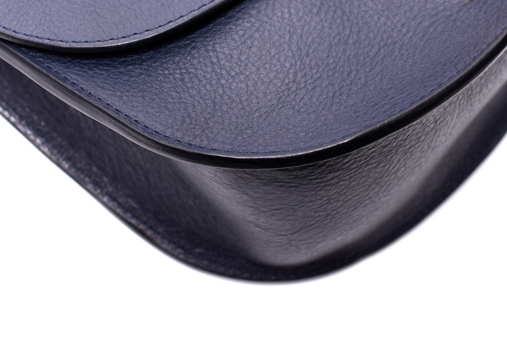 Bottom Side Angle View of Arc Shoulder Bag Indigo-Electric Blue