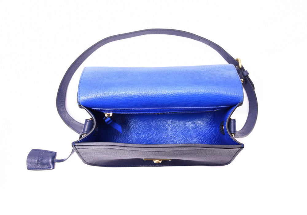 Top Open View of Arc Shoulder Bag Indigo-Electric Blue
