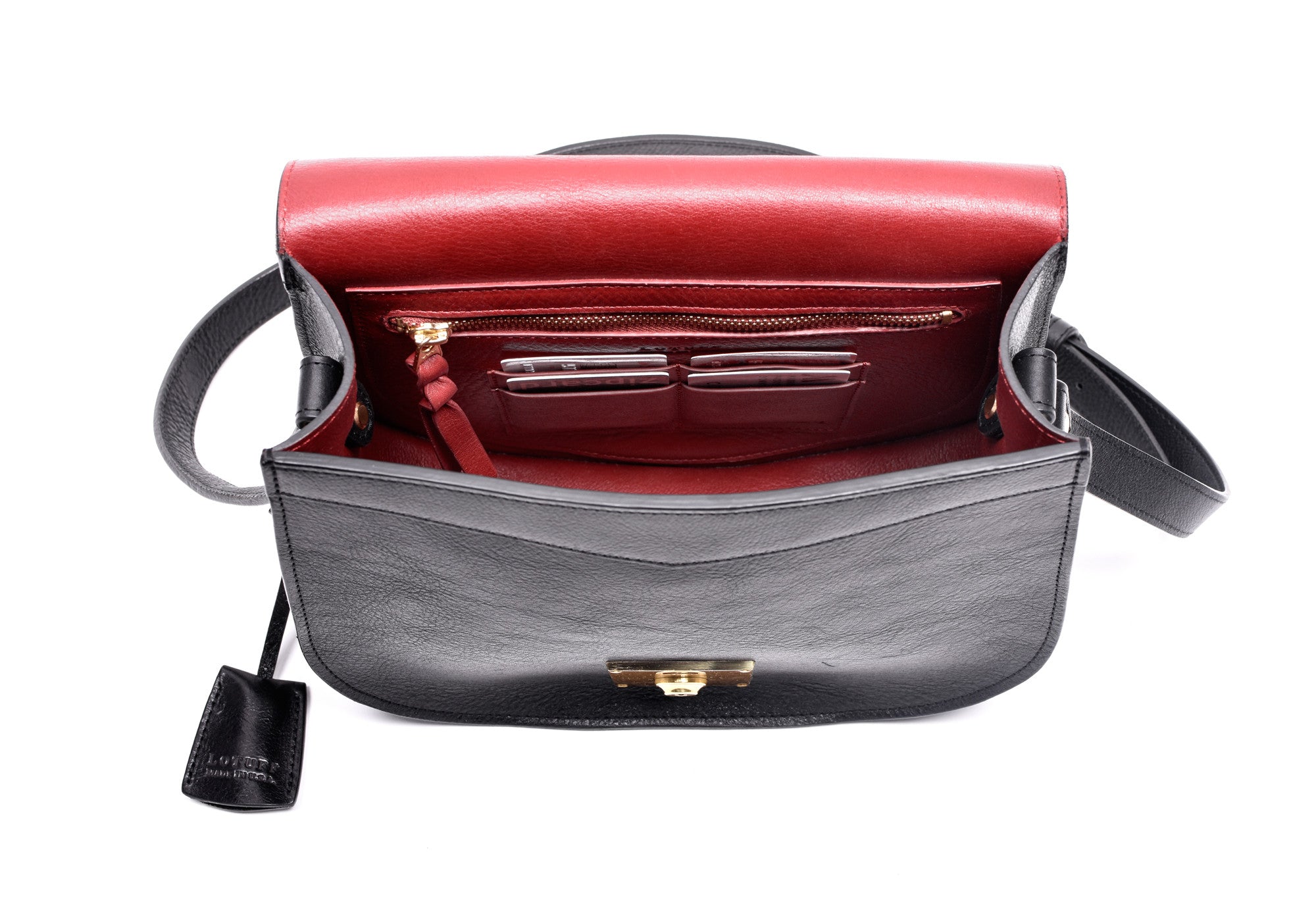 Front View of Arc Shoulder Bag Black-Red
