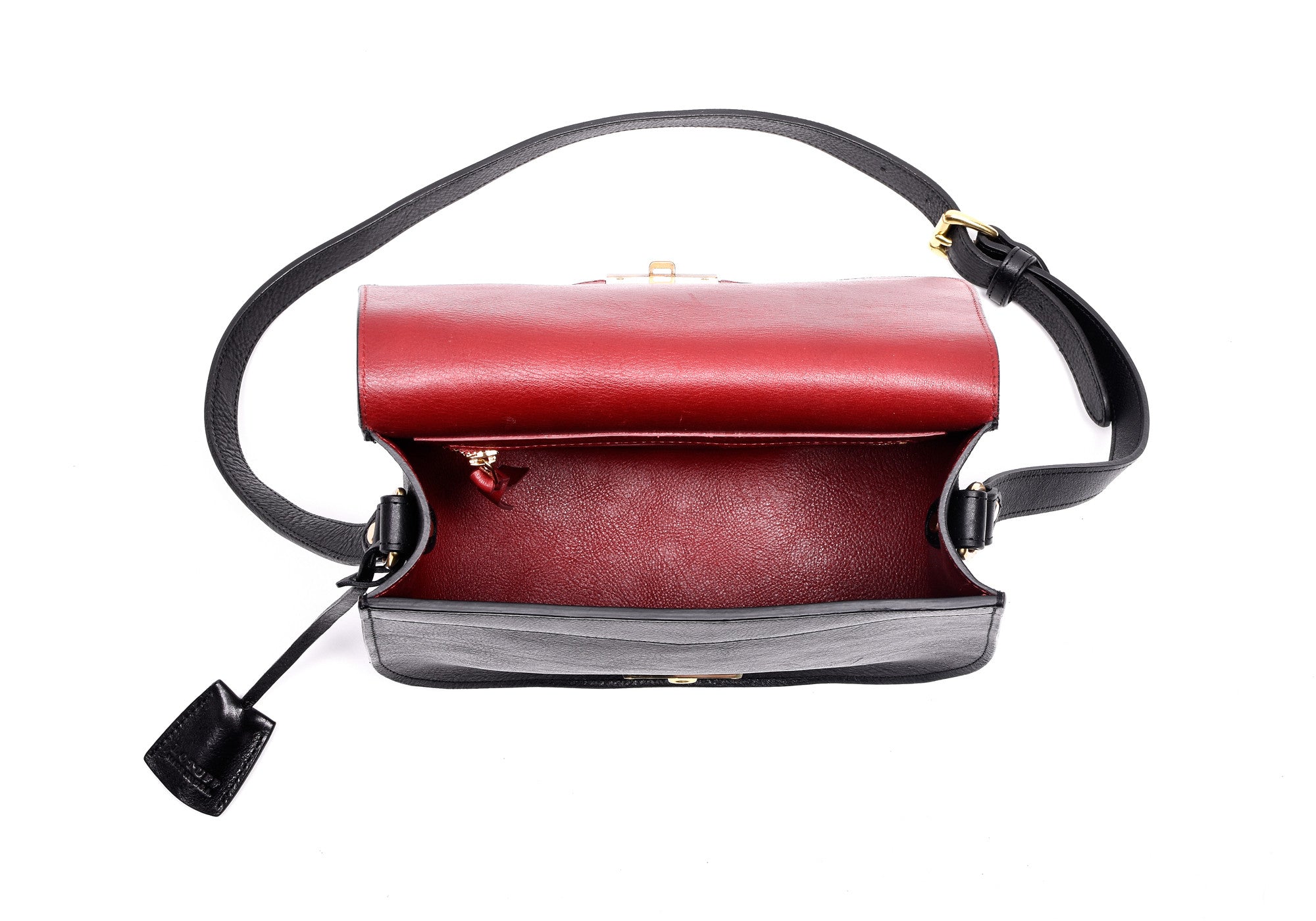 Top Open View of Arc Shoulder Bag Black-Red