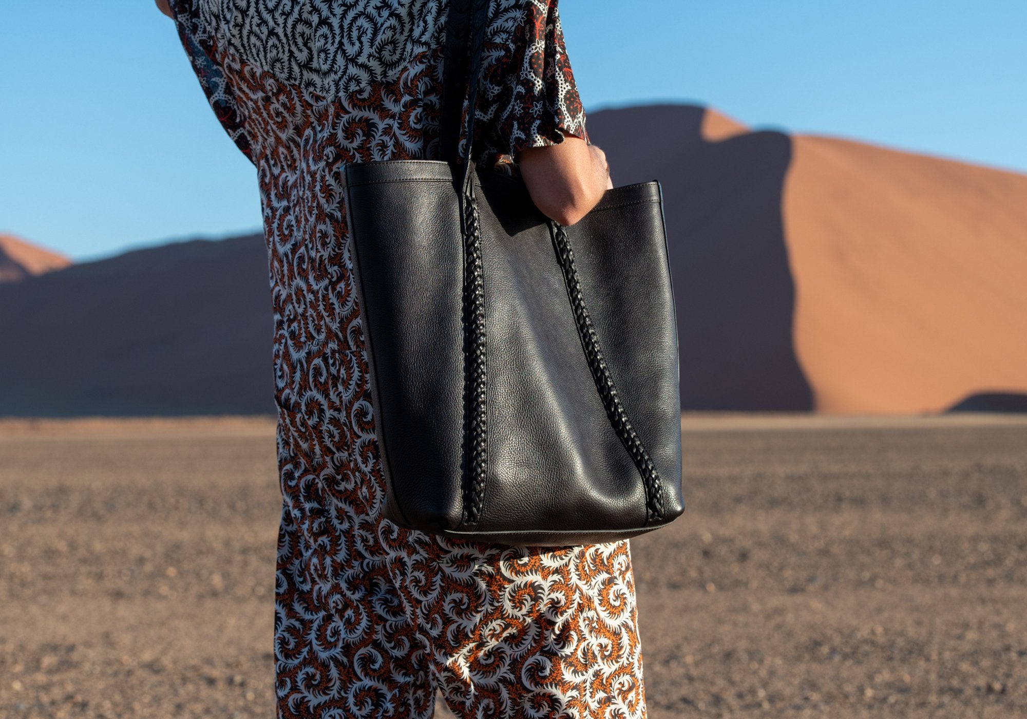 Braided Leather Angle Tote Lifestyle