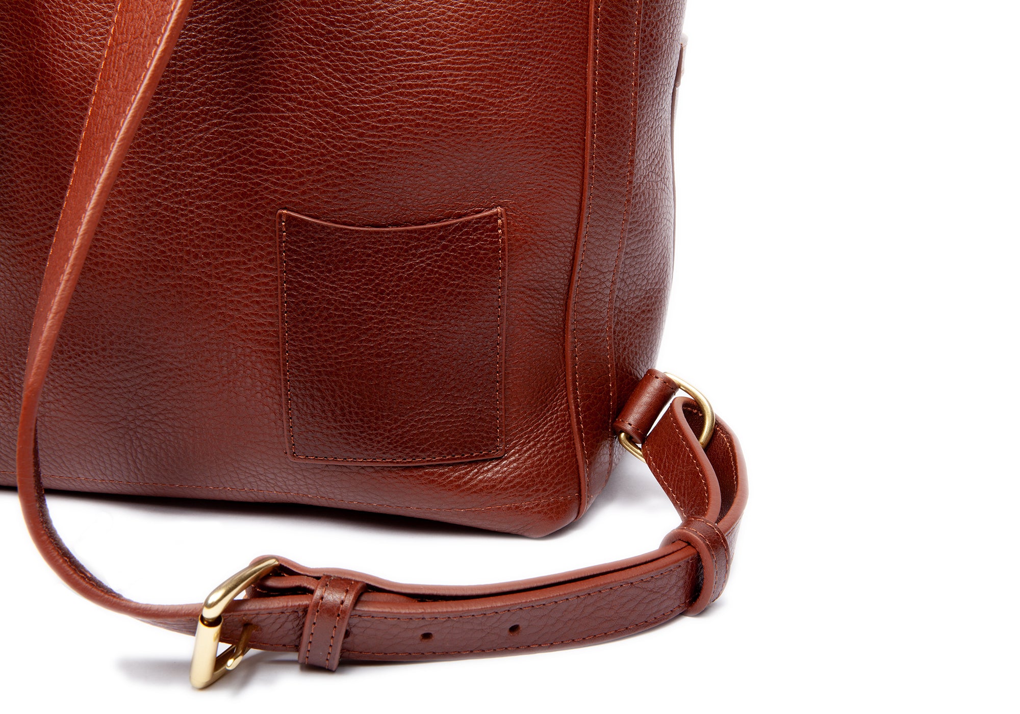 Back Close Up  of Leather Knapsack Chestnut