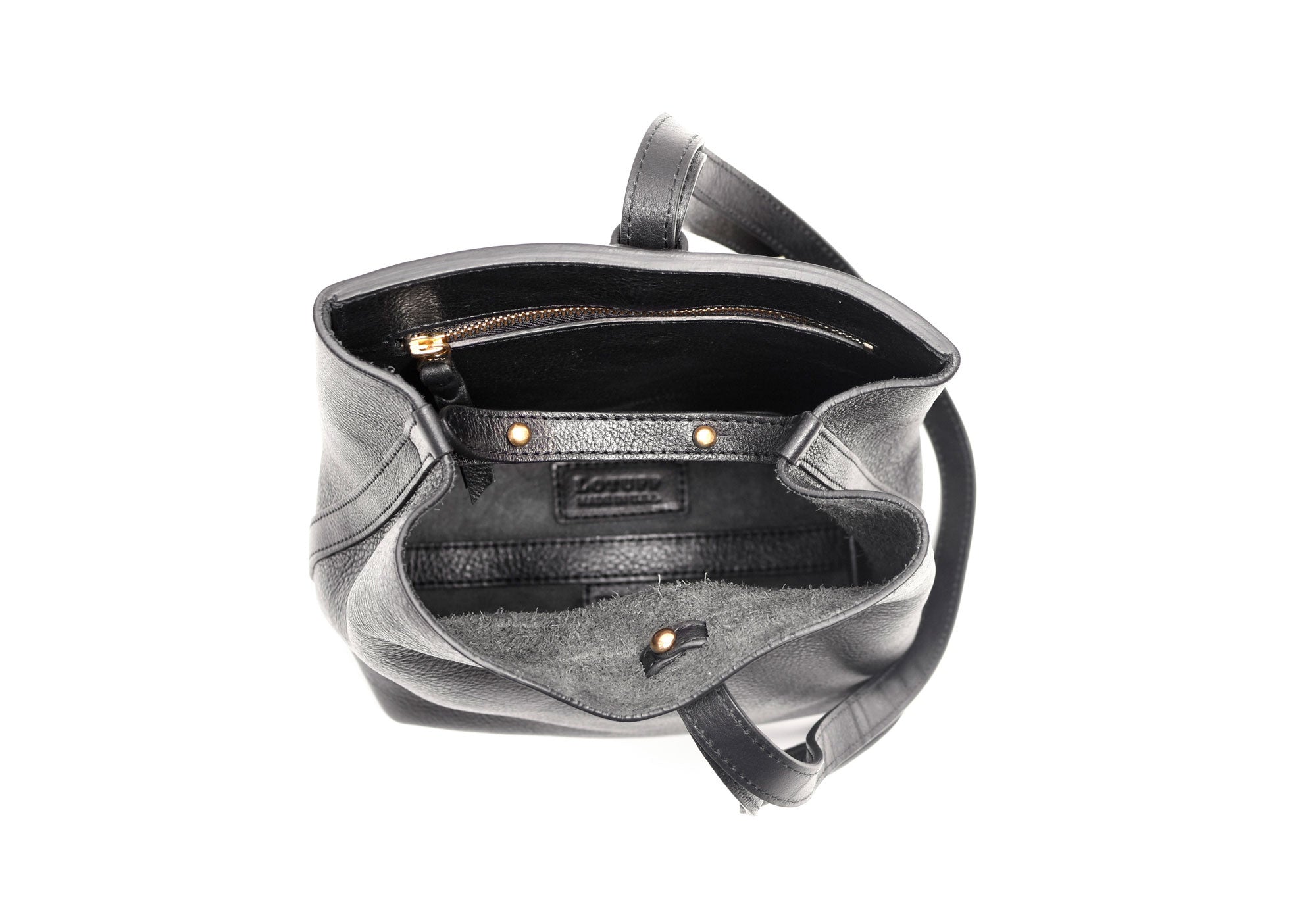 Inner Leather View of The Mini Sling Backpack Black