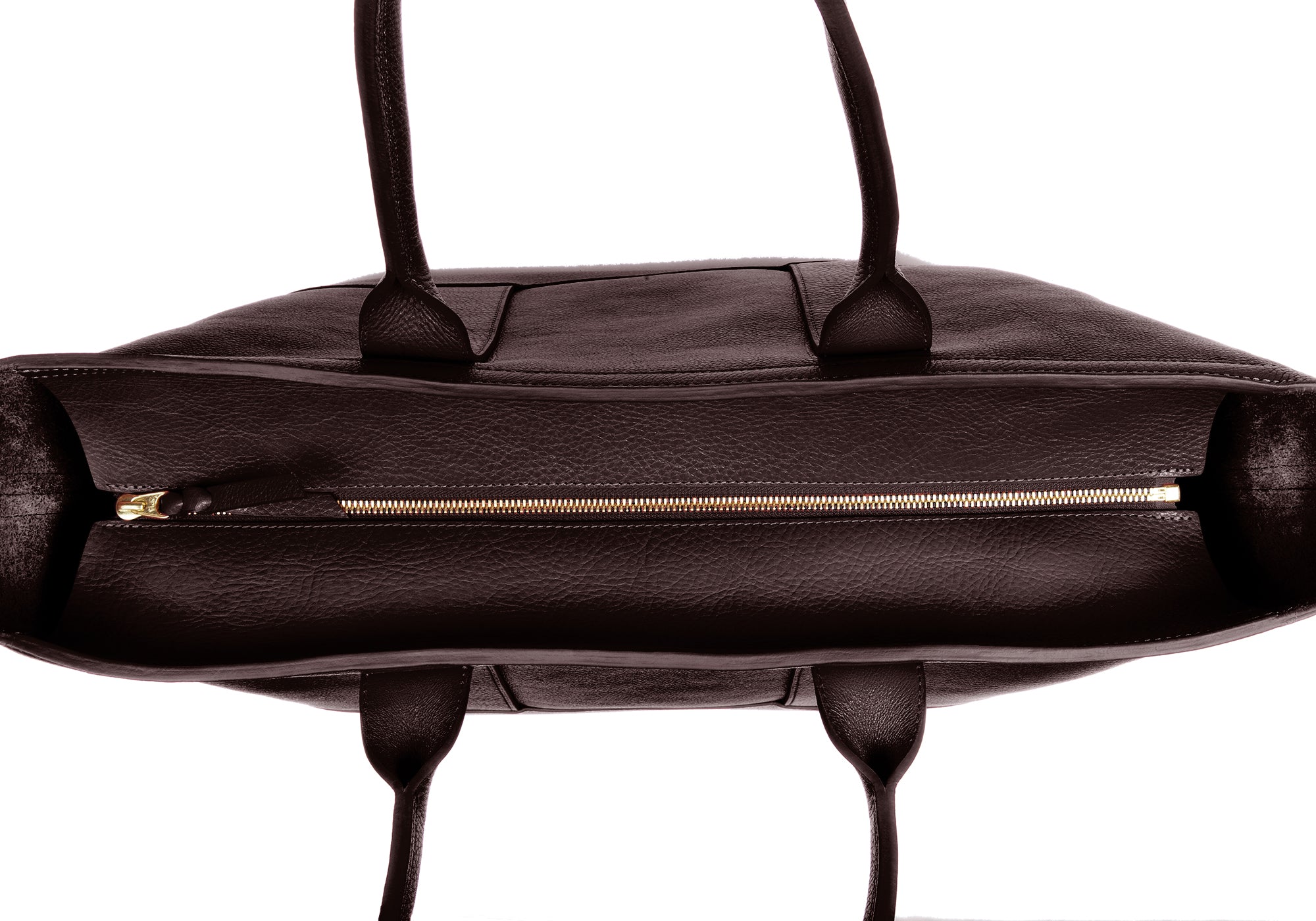 Leather Zip-Top Medium Tote Chocolate