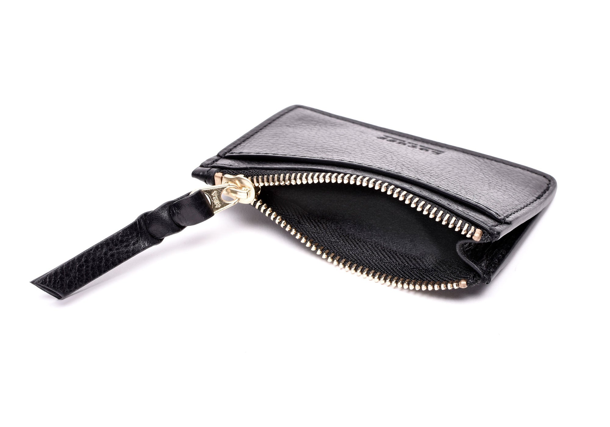 Side View Open Empty of Zipper Credit Card Wallet Black