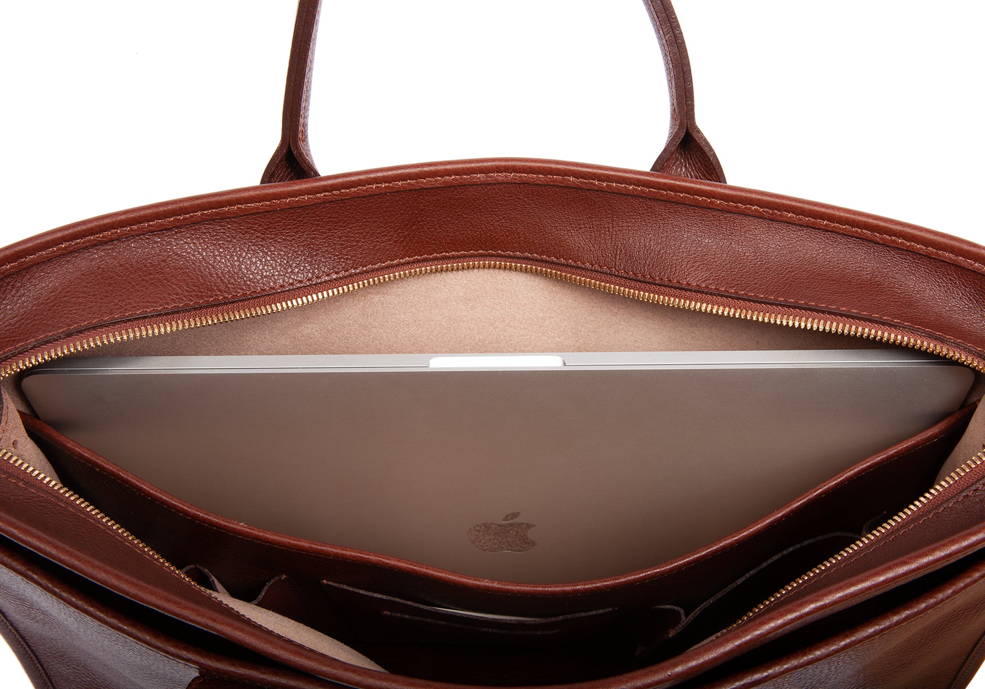 Leather Zip-Top Briefcase Chestnut