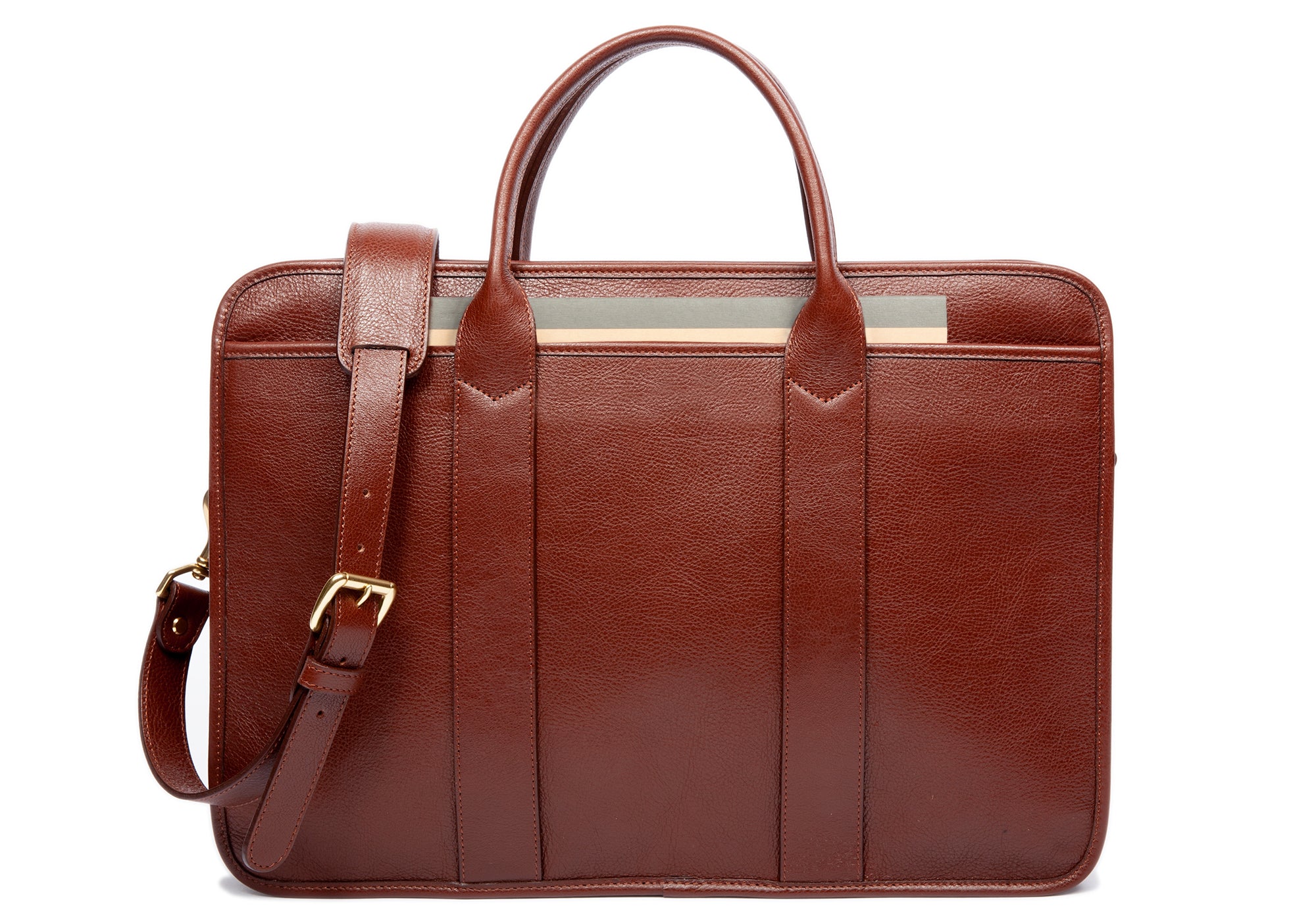 Leather Zip-Top Briefcase Chestnut