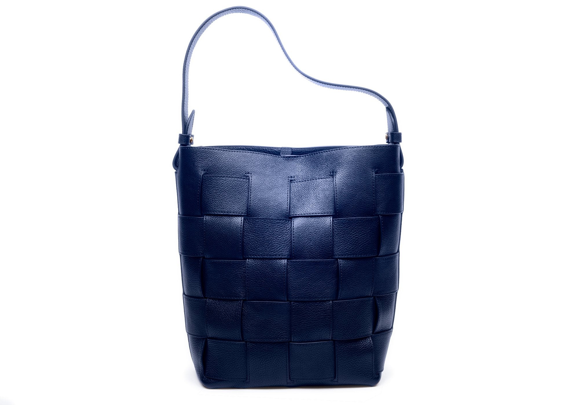 Woven Leather Bucket Shoulder Bag Indigo