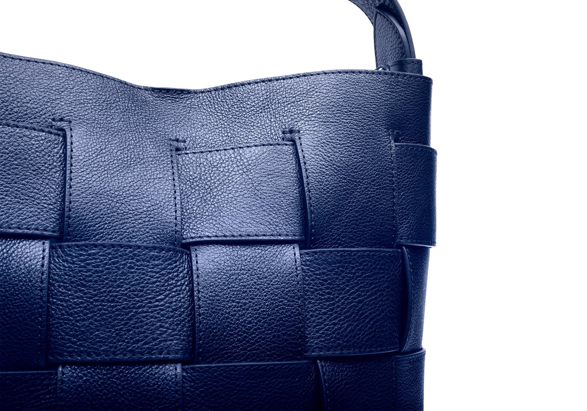 Woven Leather Bucket Shoulder Bag Indigo