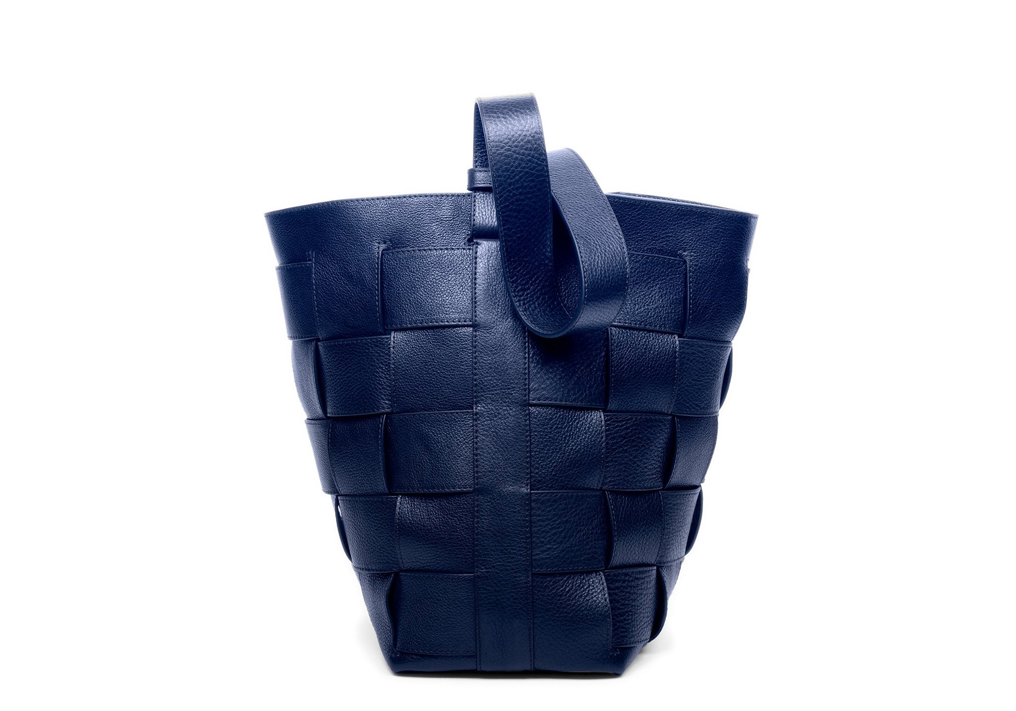 Woven Leather Bucket Shoulder Bag Indigo
