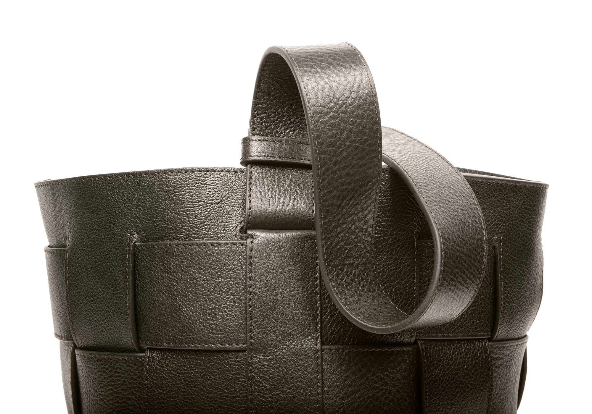 Woven Leather Bucket Shoulder Bag Olive