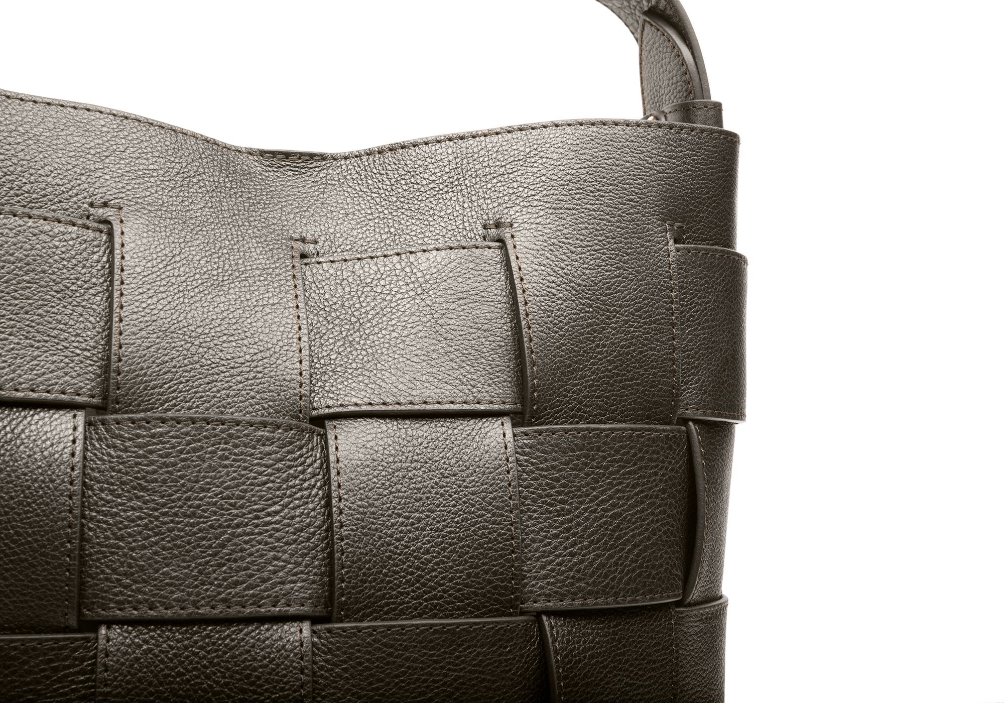 Woven Leather Bucket Shoulder Bag Olive