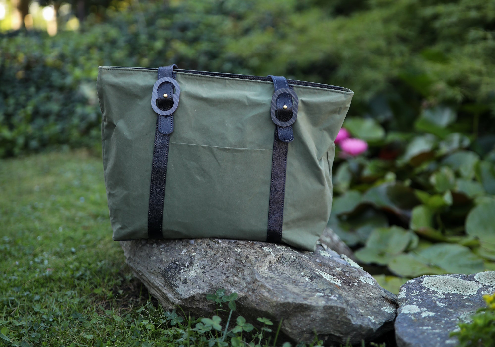 Monica Travel Tote in Waxed Cotton and Leather Sage Green