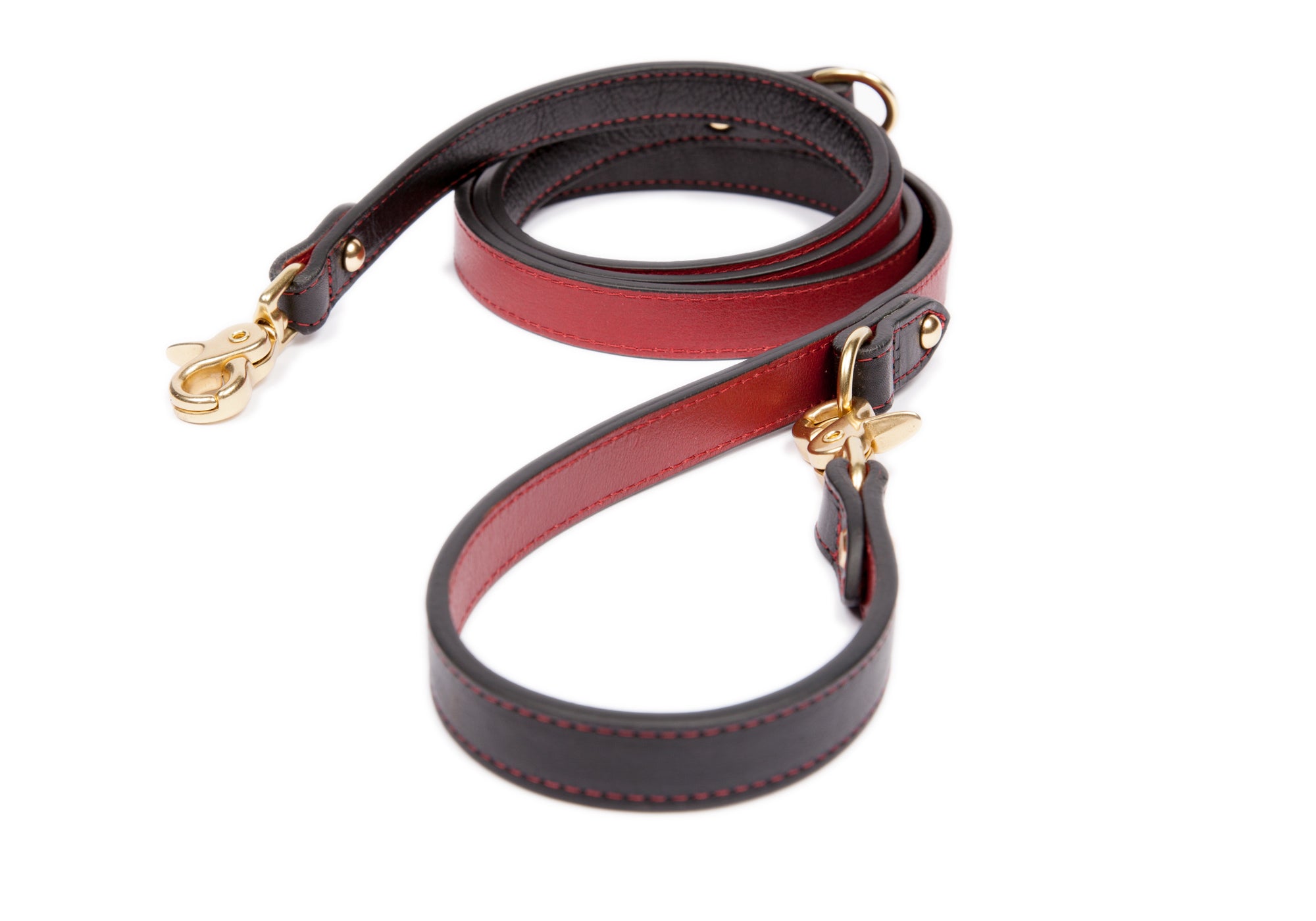 Leather Dog Leash Black-Red