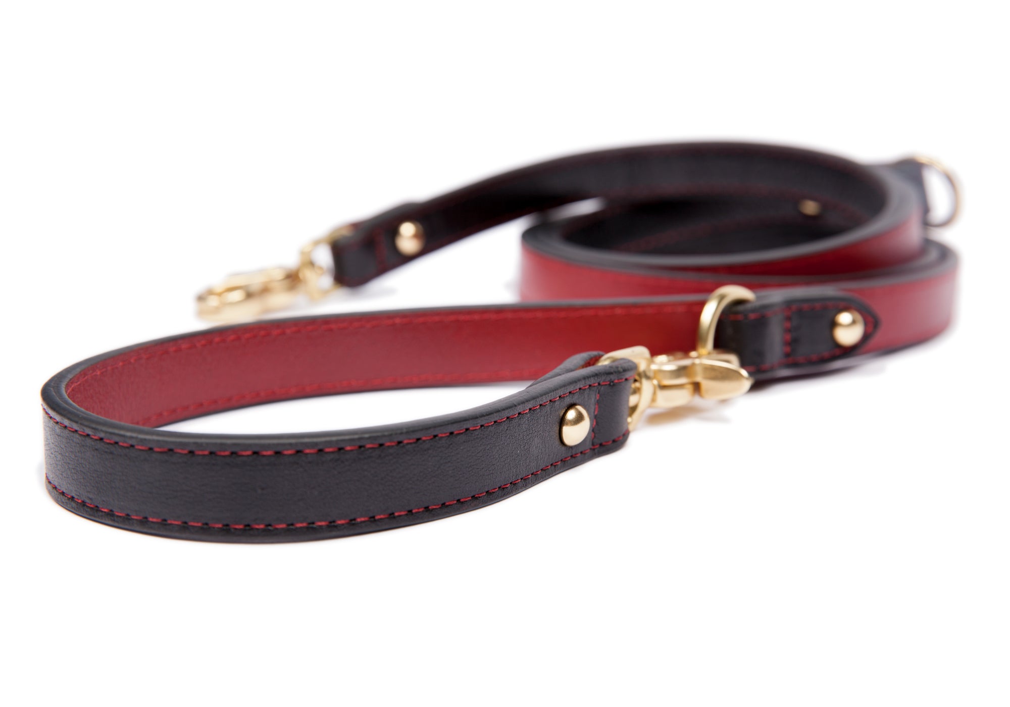 Leather Dog Leash black-red