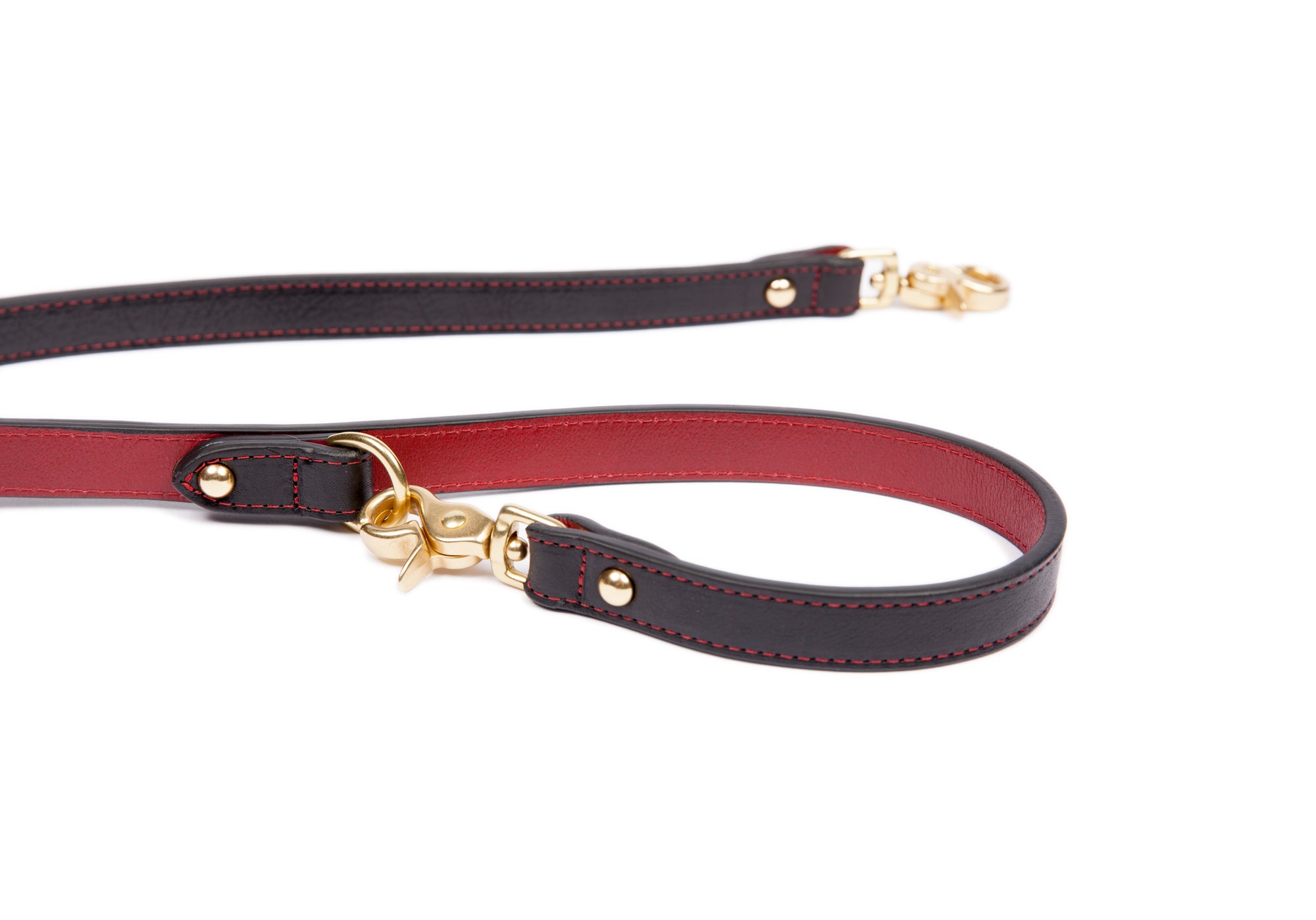 Leather Dog Leash black-red