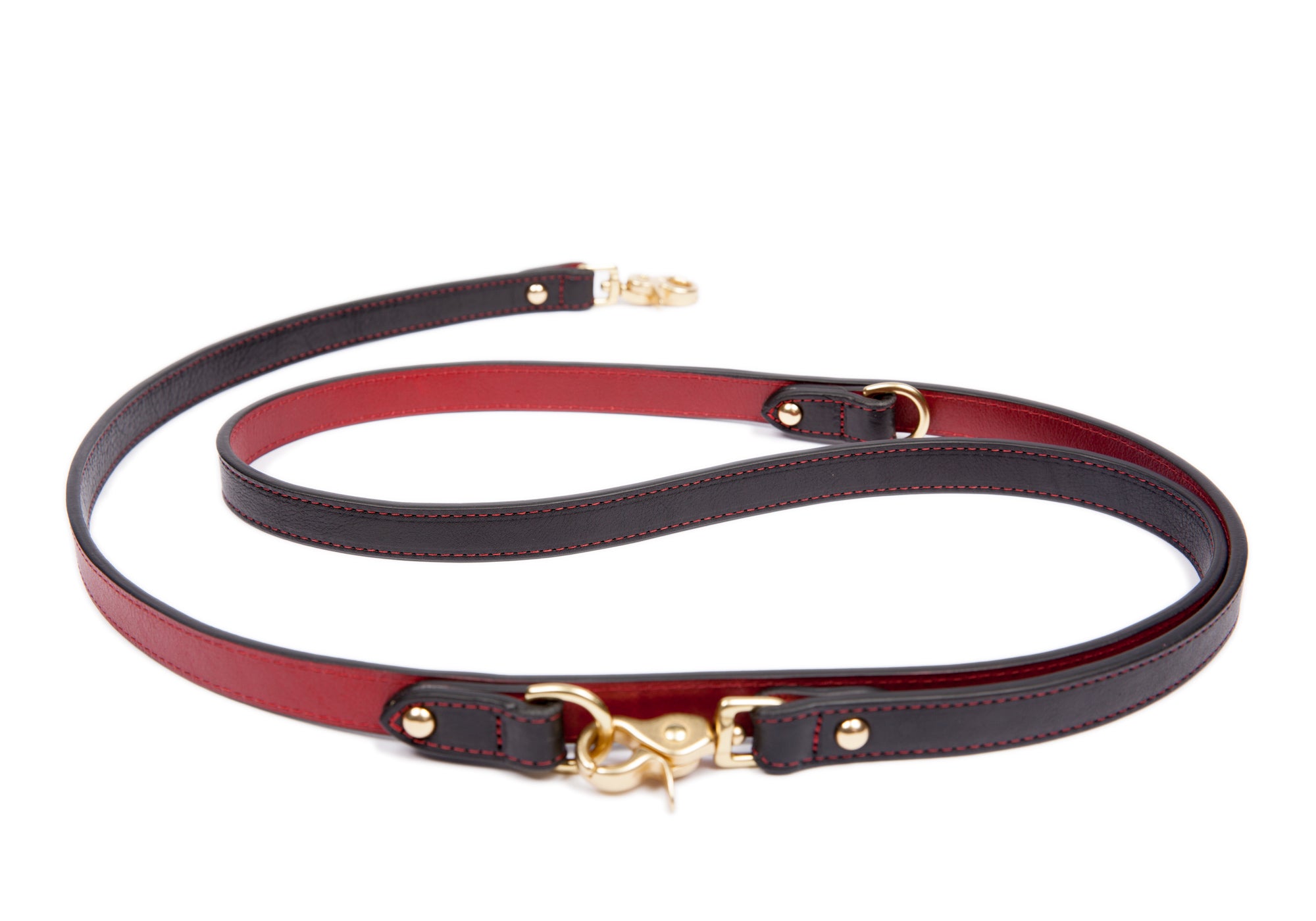 Leather Dog Leash black-red