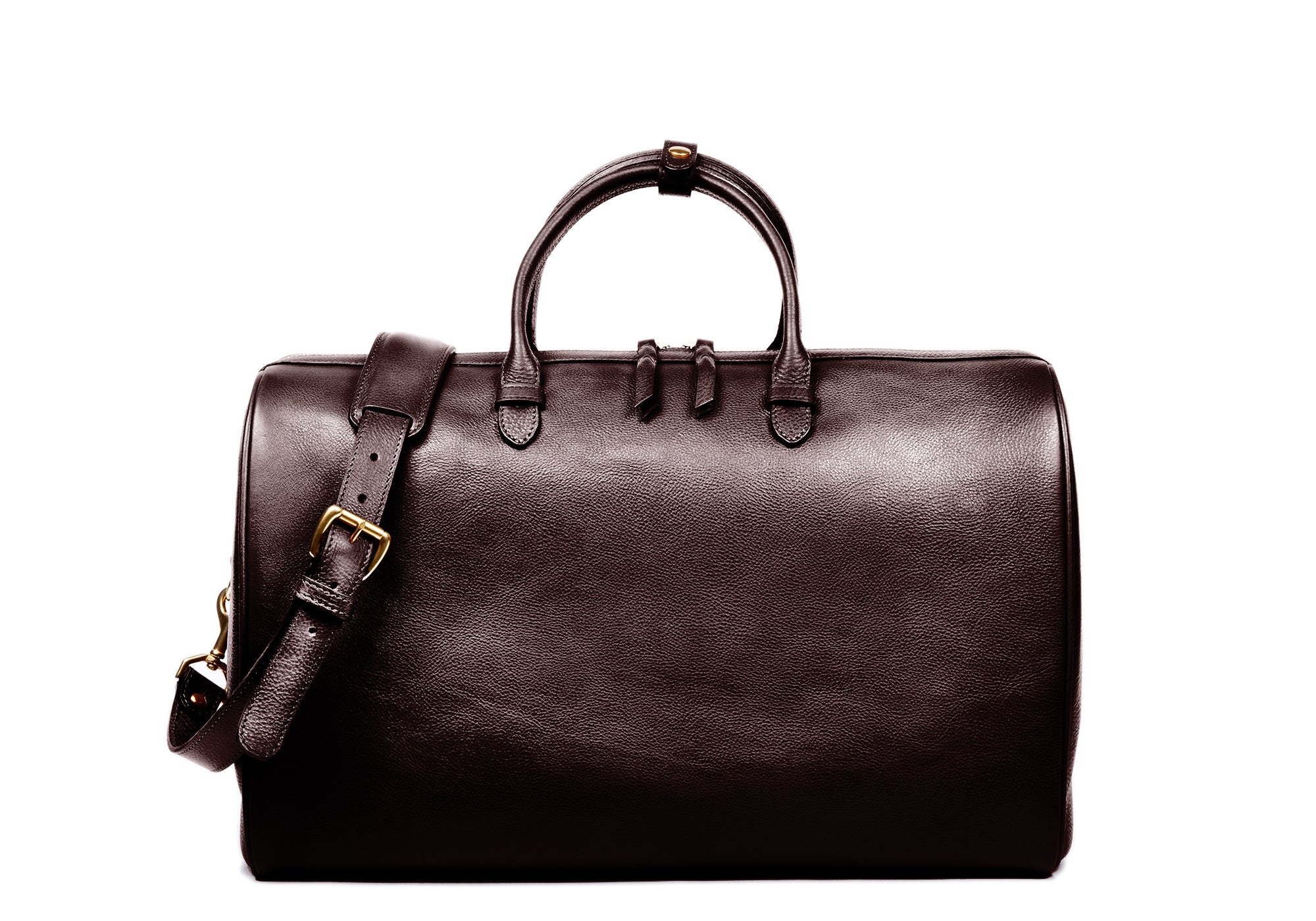 Front Leather View of No. 10 Weekender Bag Chocolate