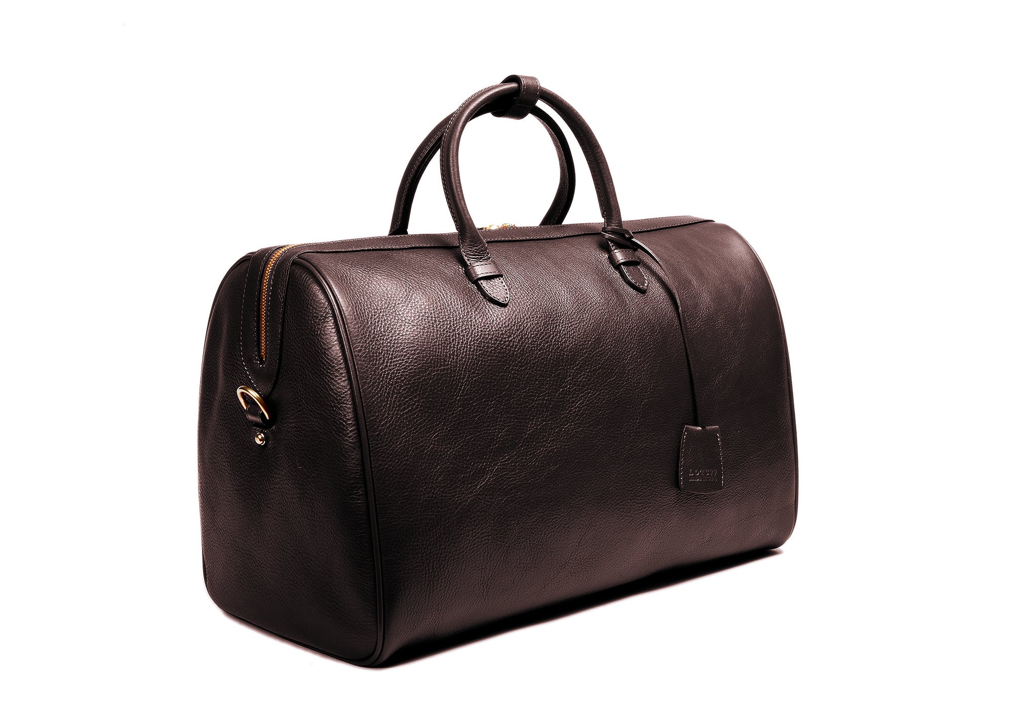 Side Leather View of No. 10 Weekender Bag Chocolate