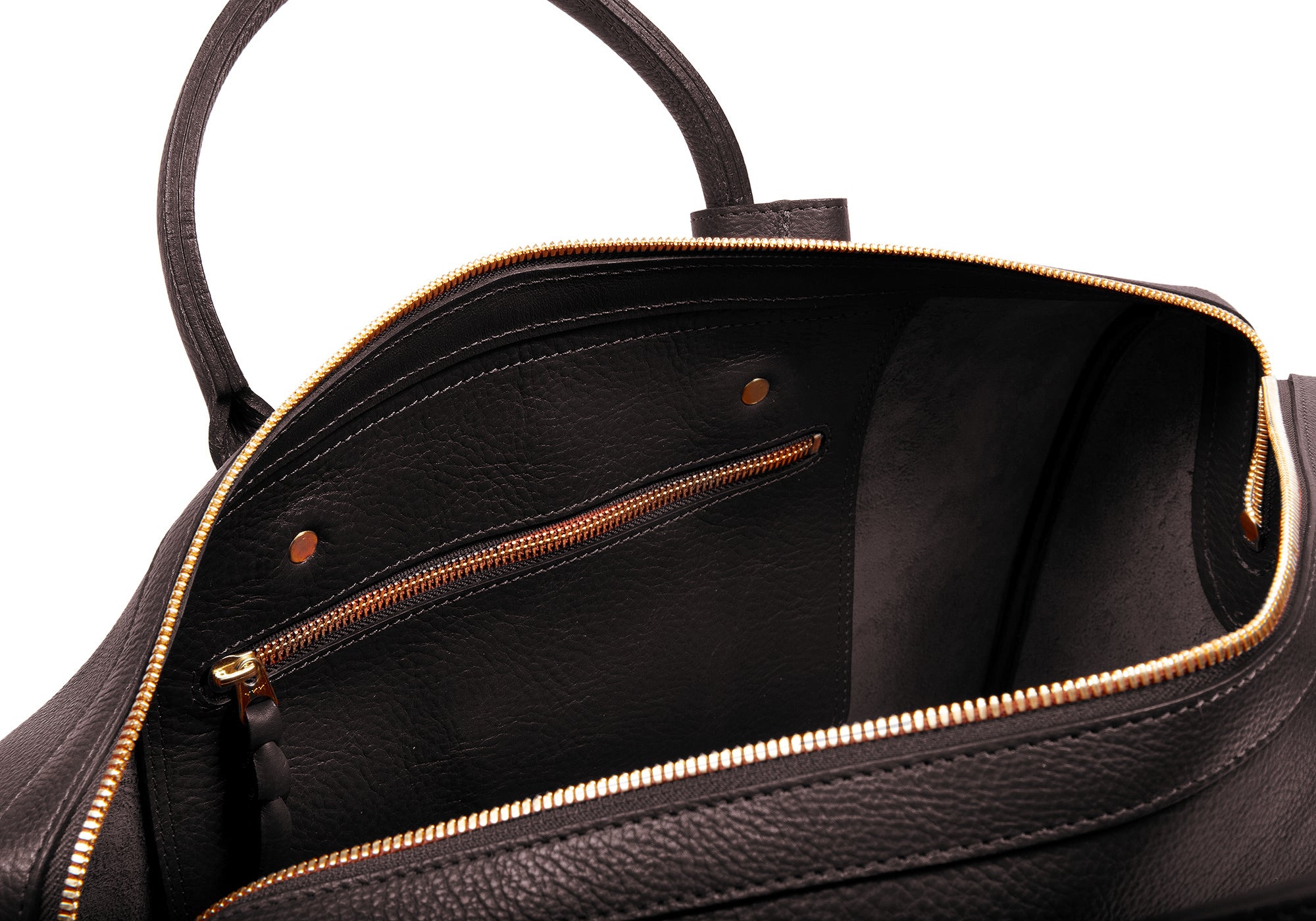 Inner Leather View of No. 10 Weekender Bag Chocolate