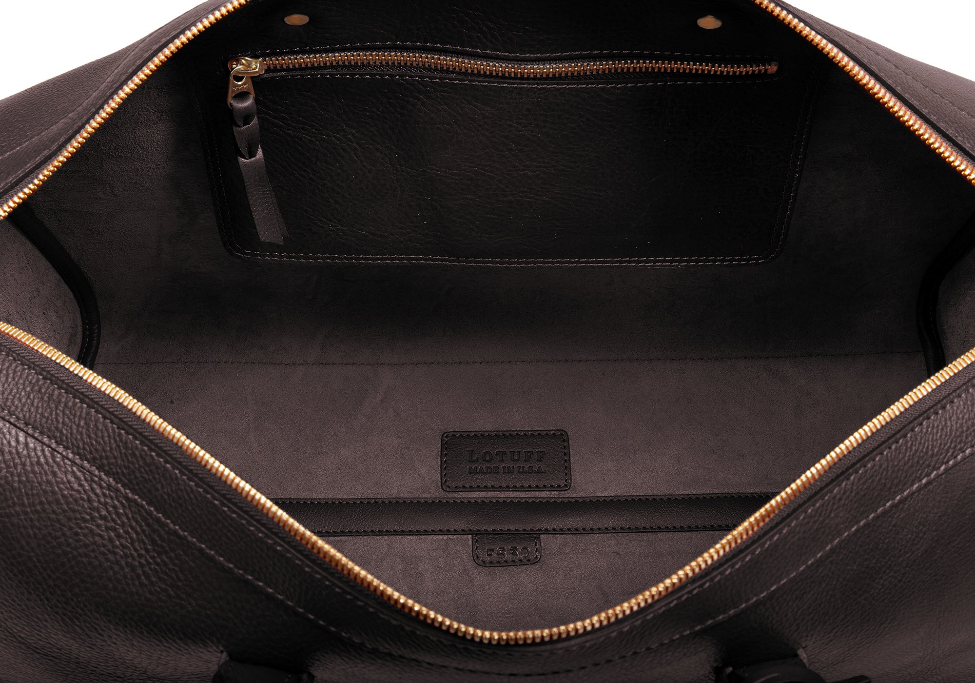 Inner Leather View of No. 10 Weekender Bag Chocolate