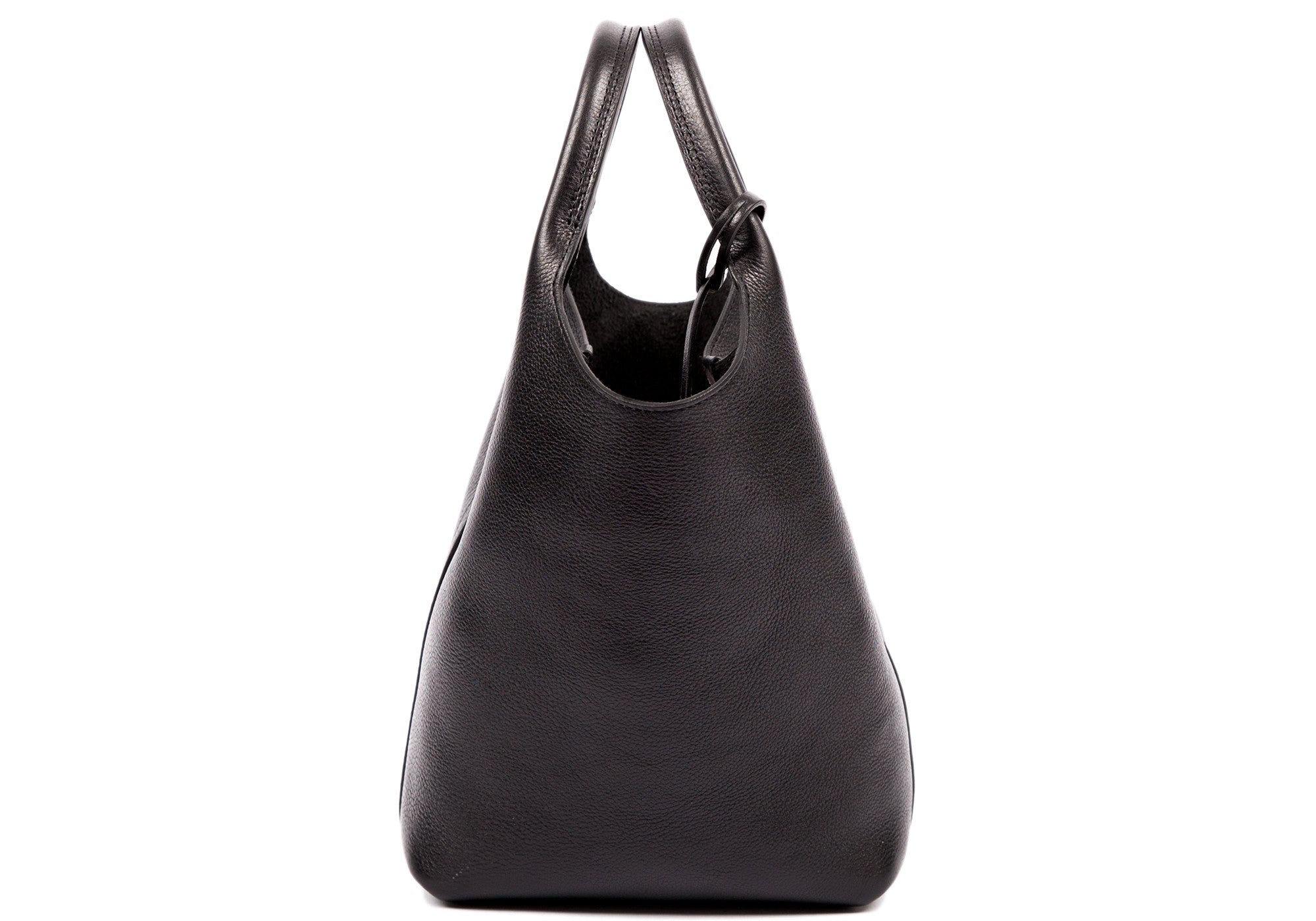 Side Leather View of The One-Piece Bag Black