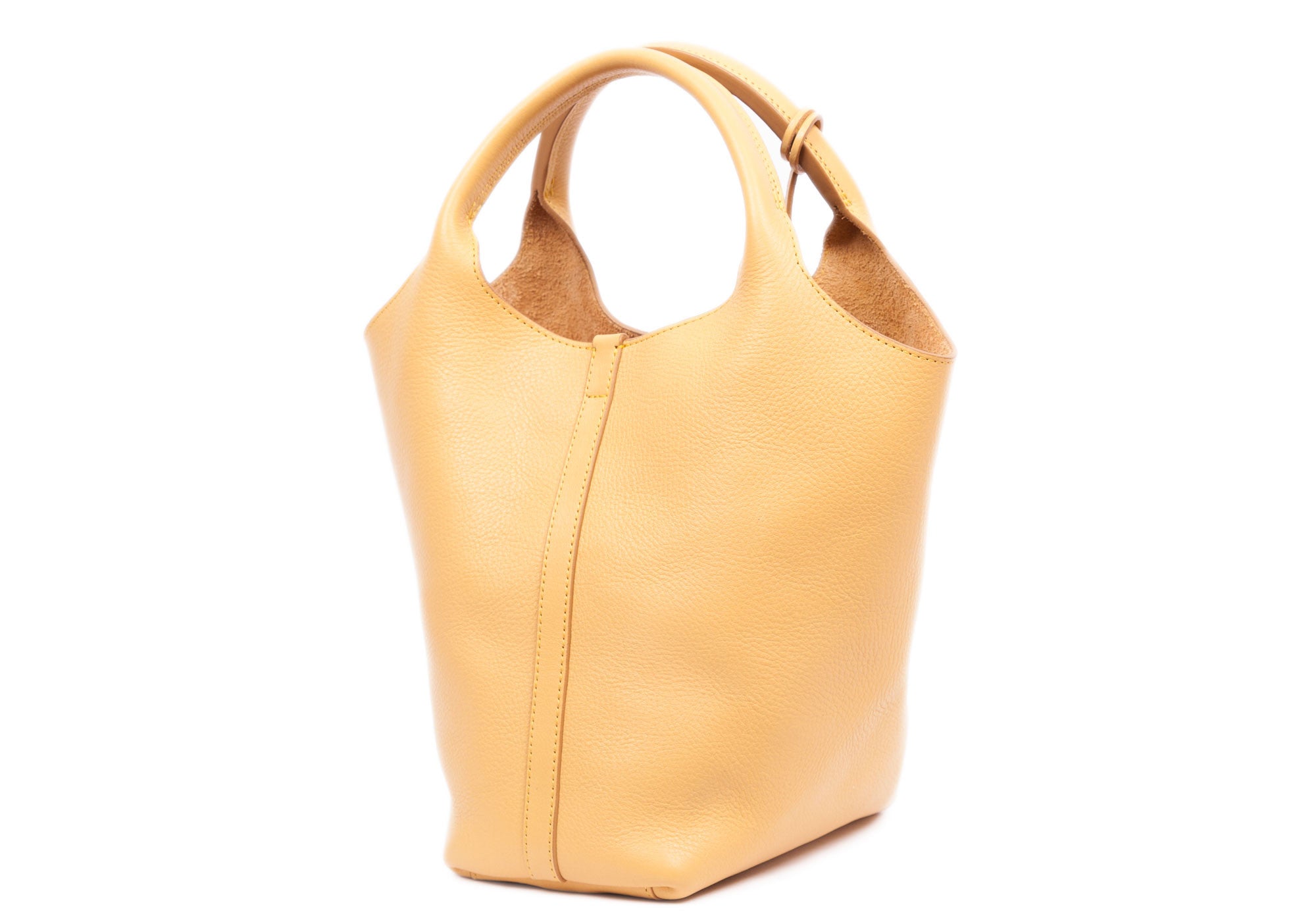 Side Leather View of The One-Piece Bag Ochre