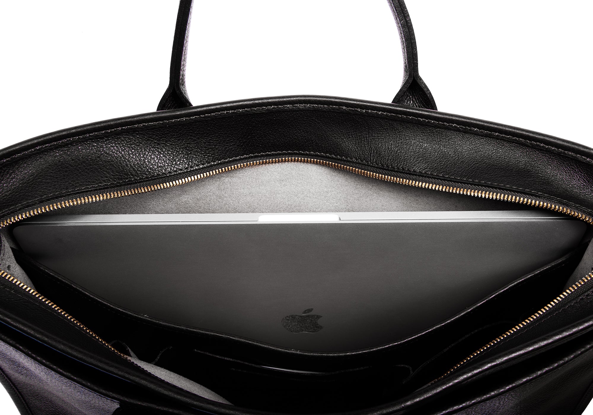 Leather Zip-Top Briefcase Black