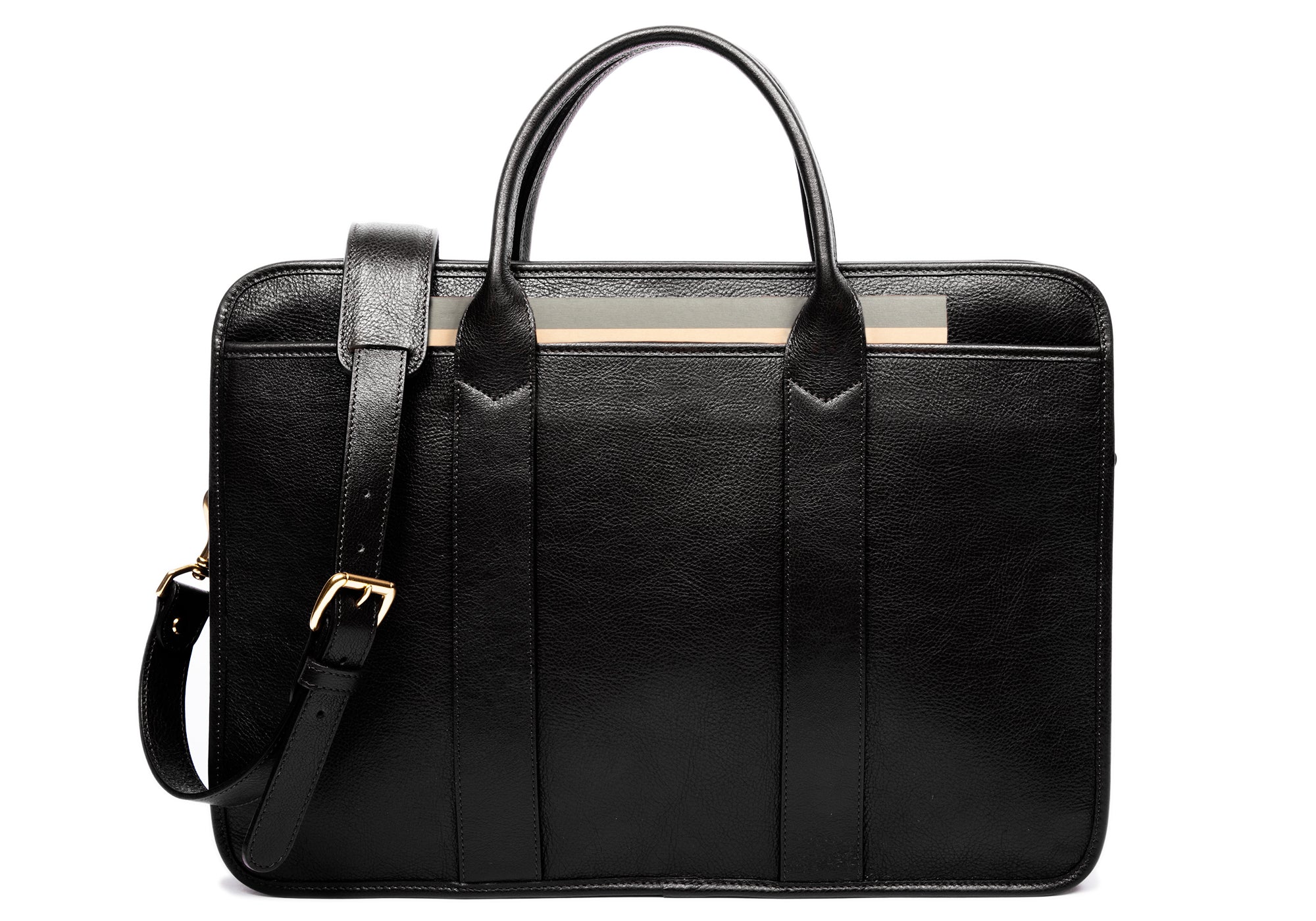 Leather Zip-Top Briefcase Black