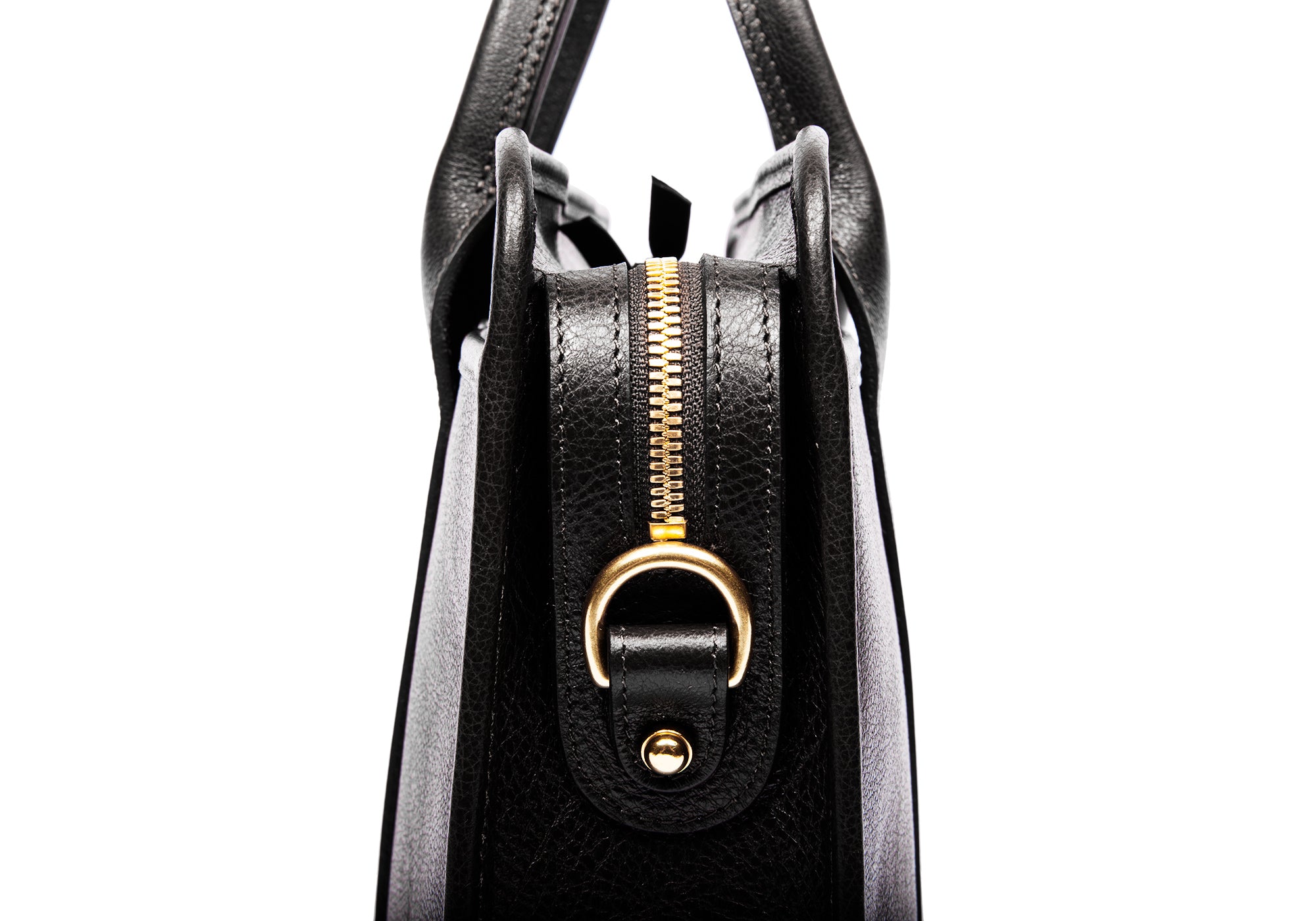 Leather Zip-Top Briefcase Black