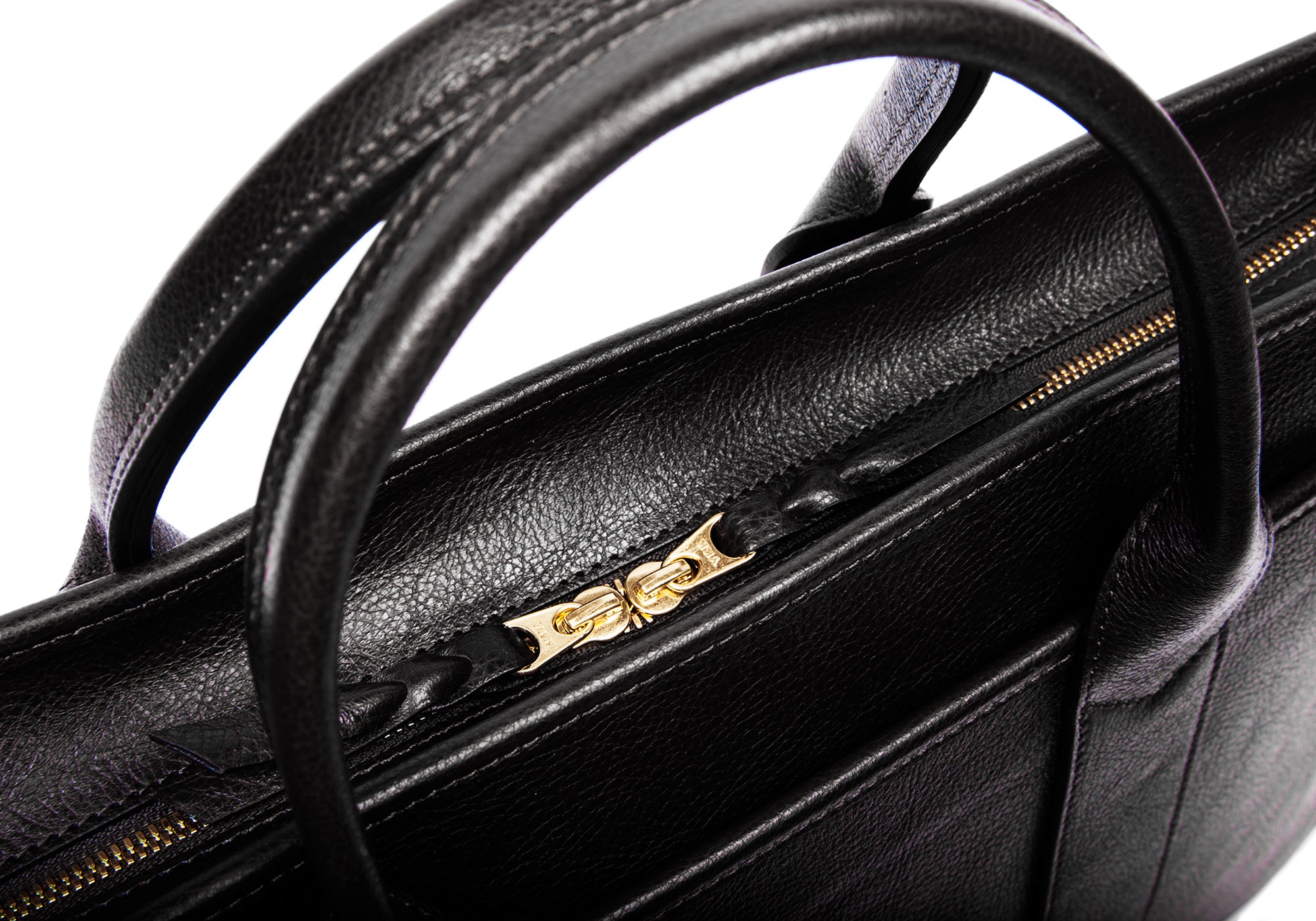Leather Zip-Top Briefcase Black