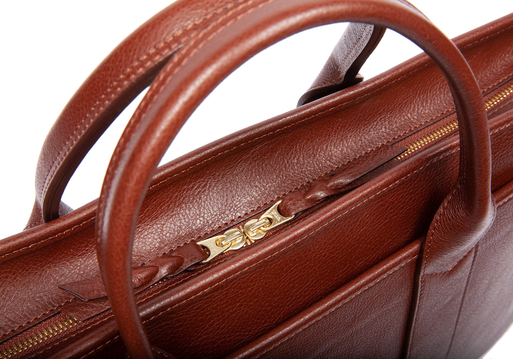 Leather Zip-Top Briefcase Chestnut