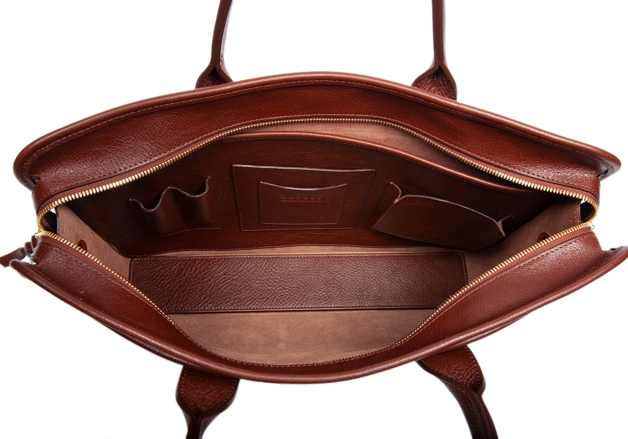 Leather Zip-Top Briefcase Chestnut