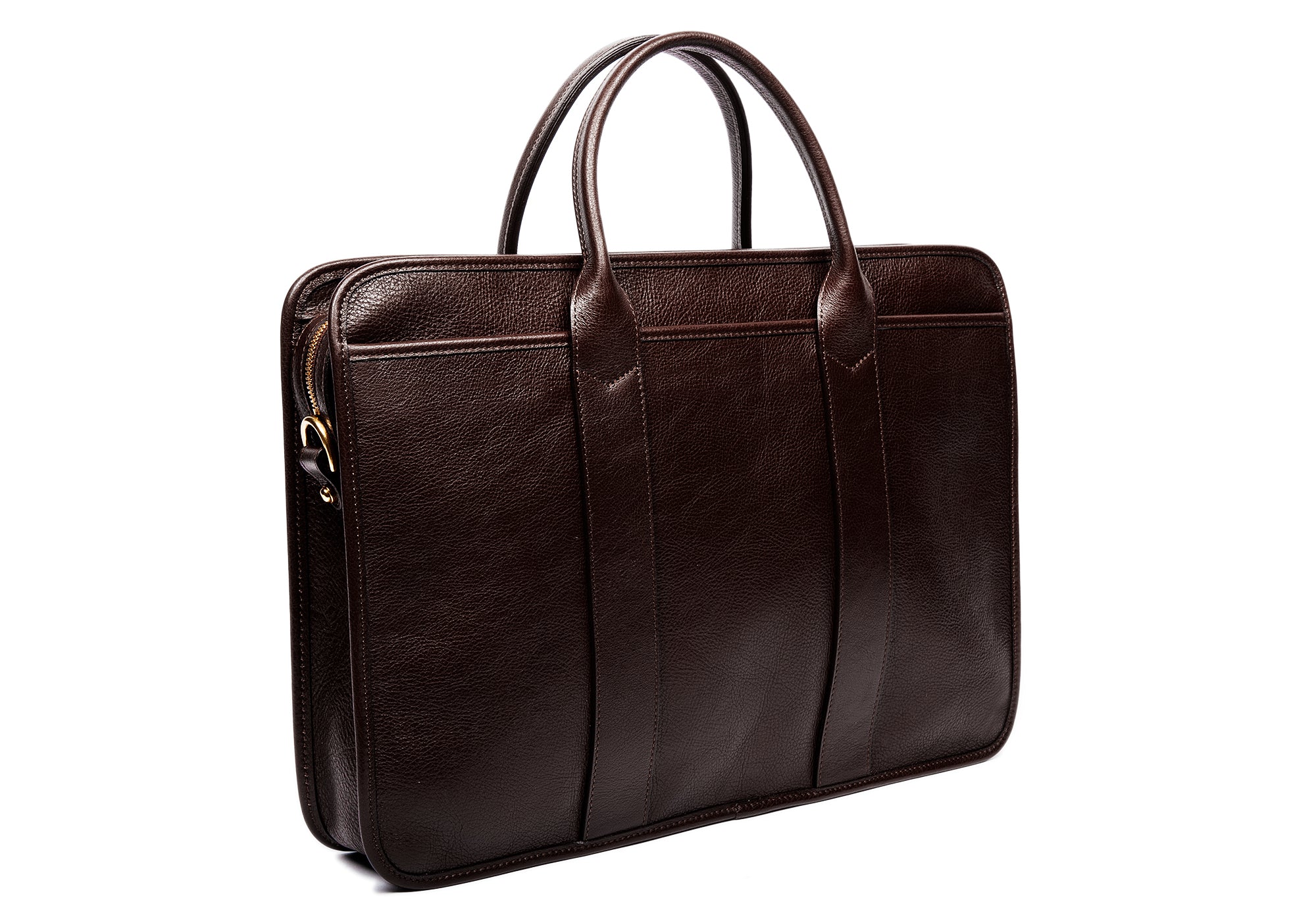Leather Zip-Top Briefcase Chocolate
