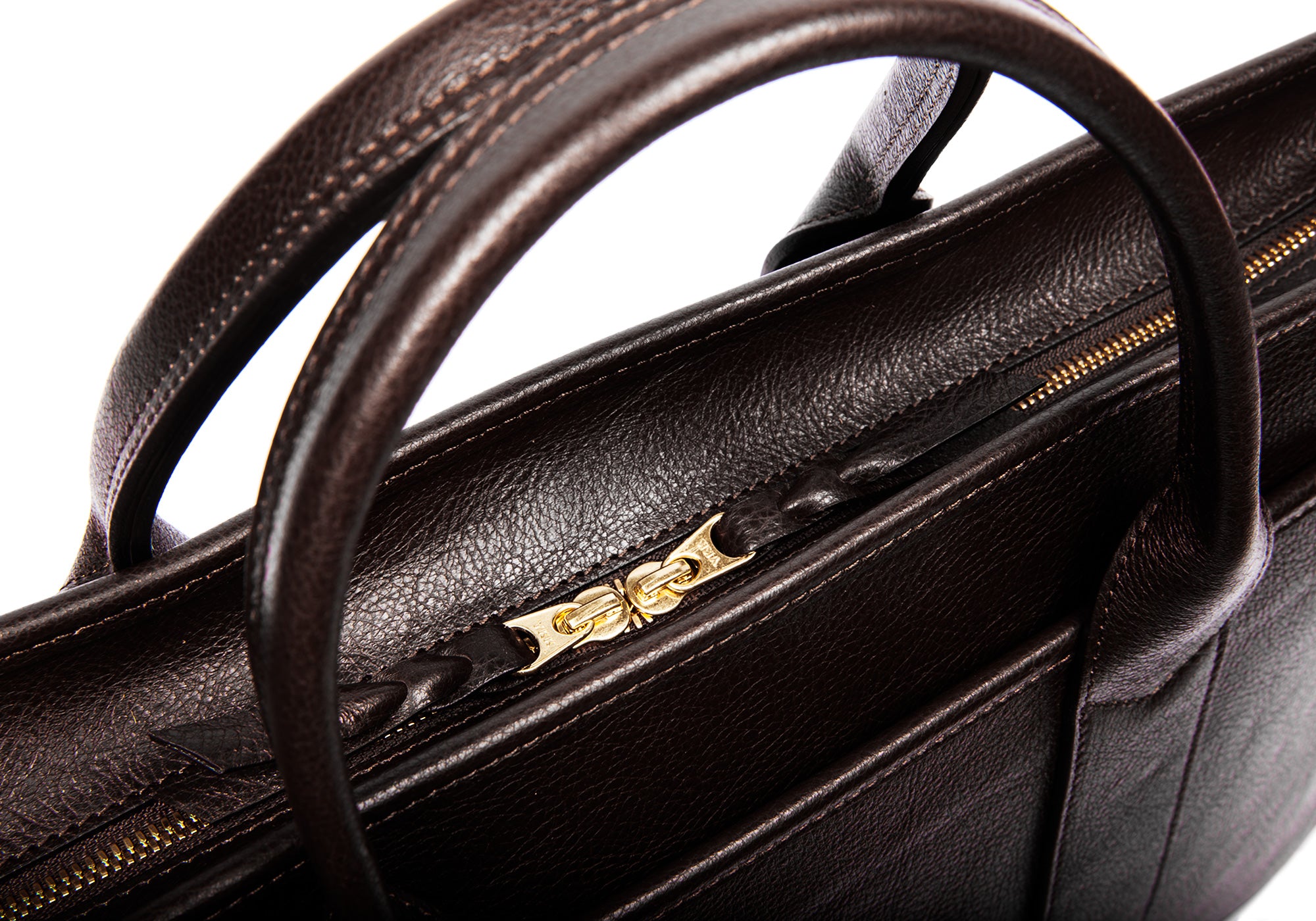 Leather Zip-Top Briefcase Chocolate