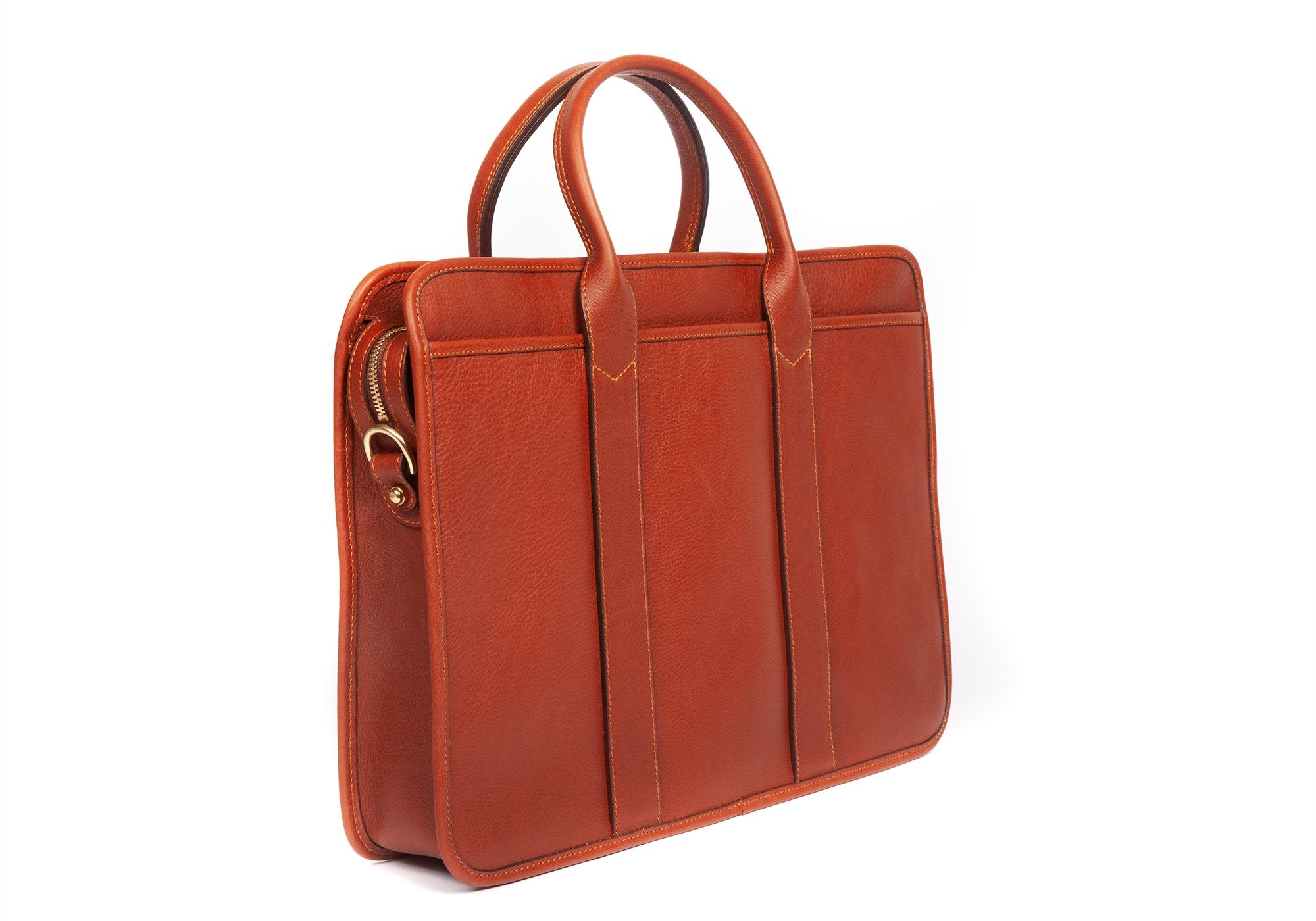 Leather Zip-Top Briefcase Saddle Tan