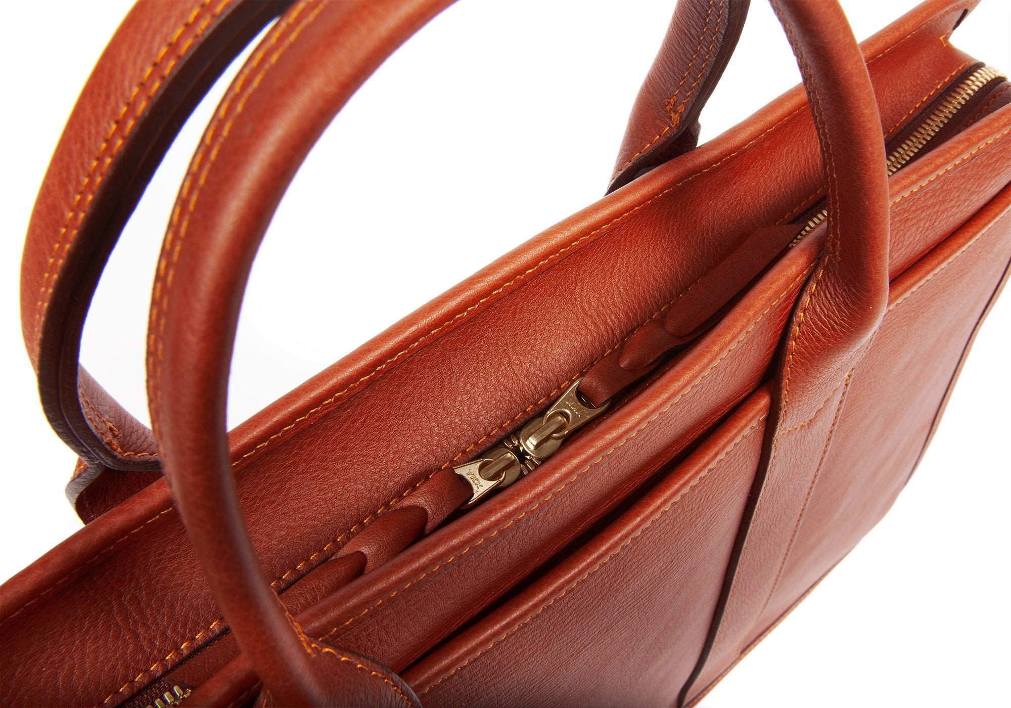Leather Zip-Top Briefcase Saddle Tan