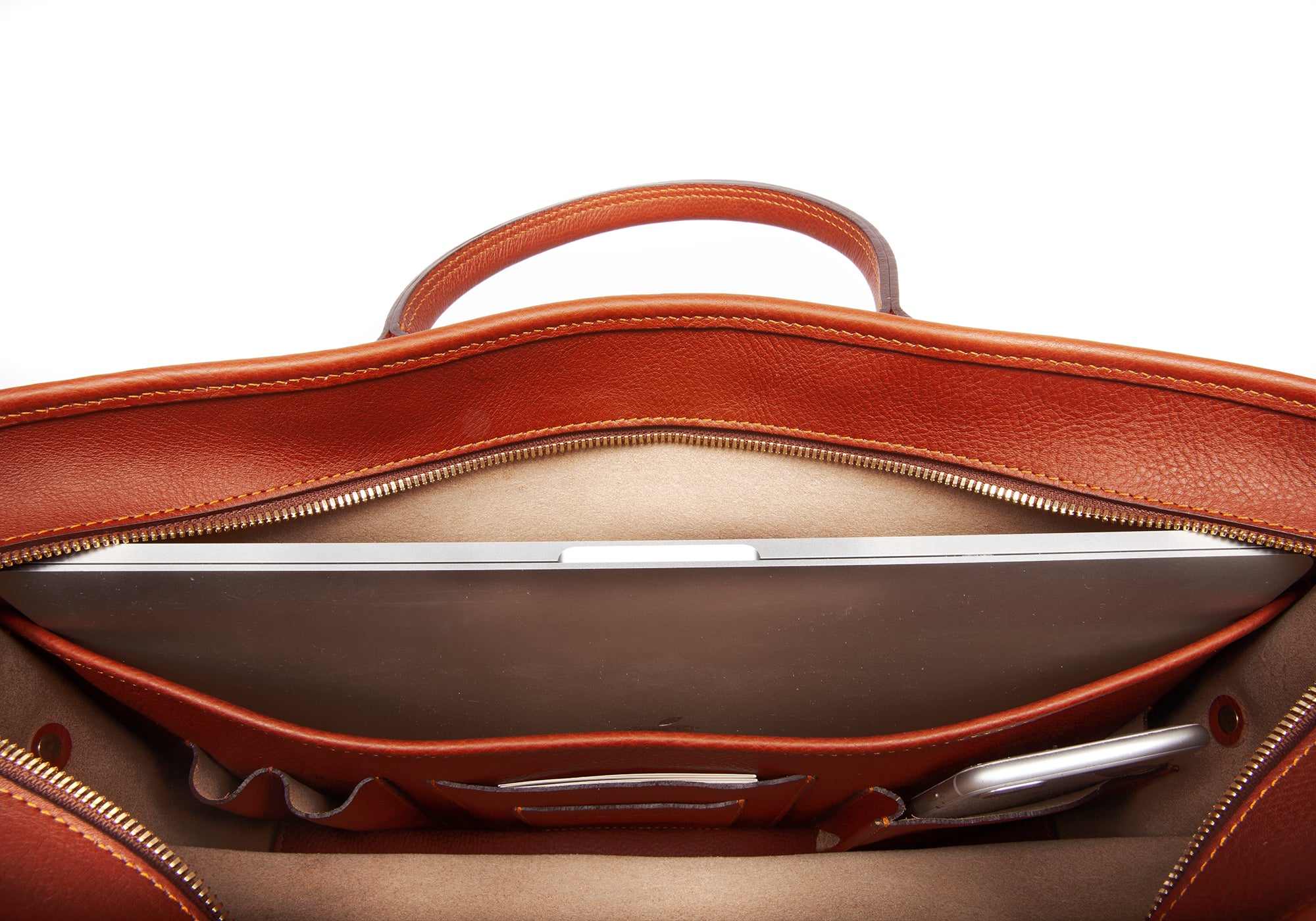 Leather Zip-Top Briefcase Saddle Tan