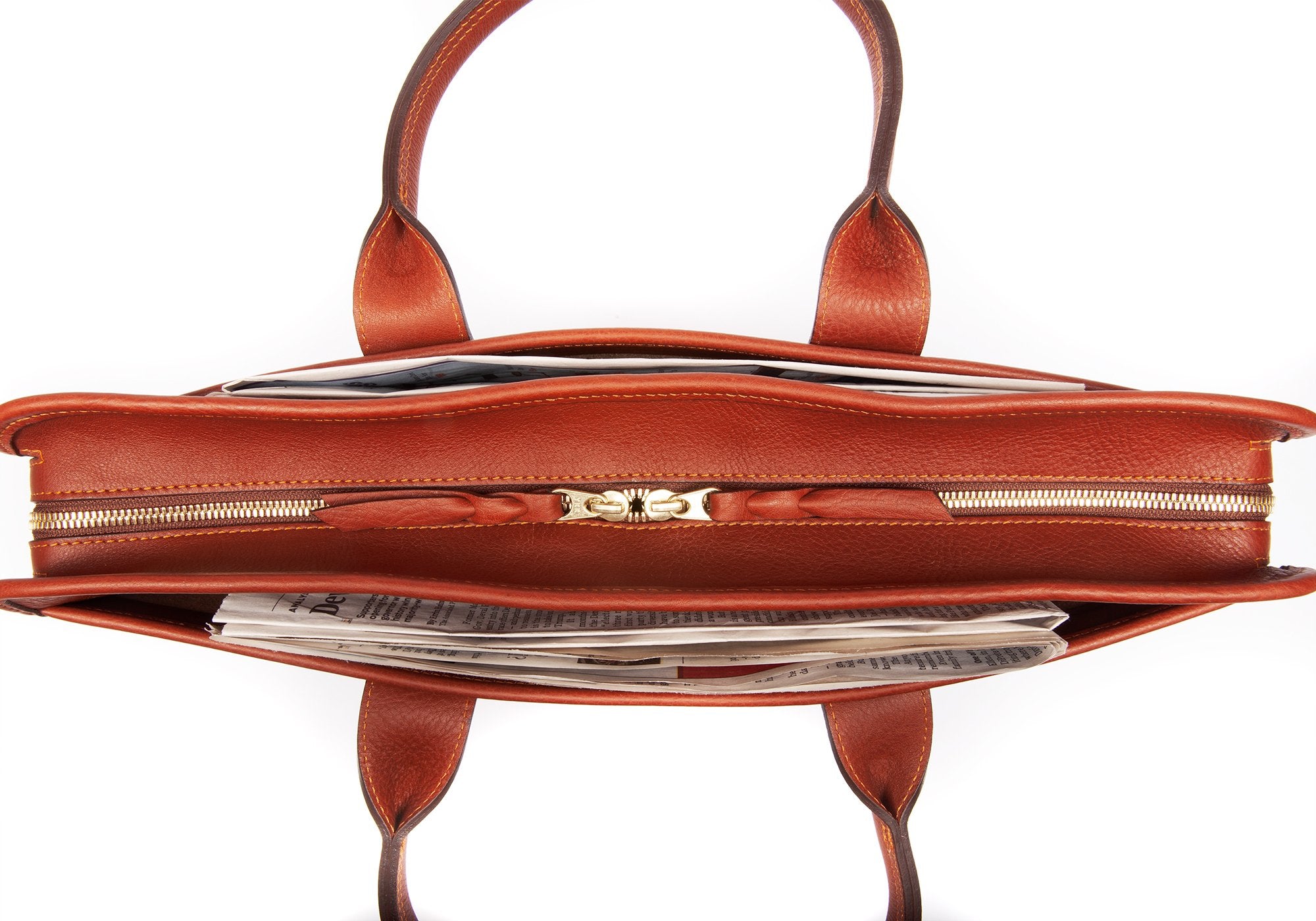 Leather Zip-Top Briefcase Saddle Tan